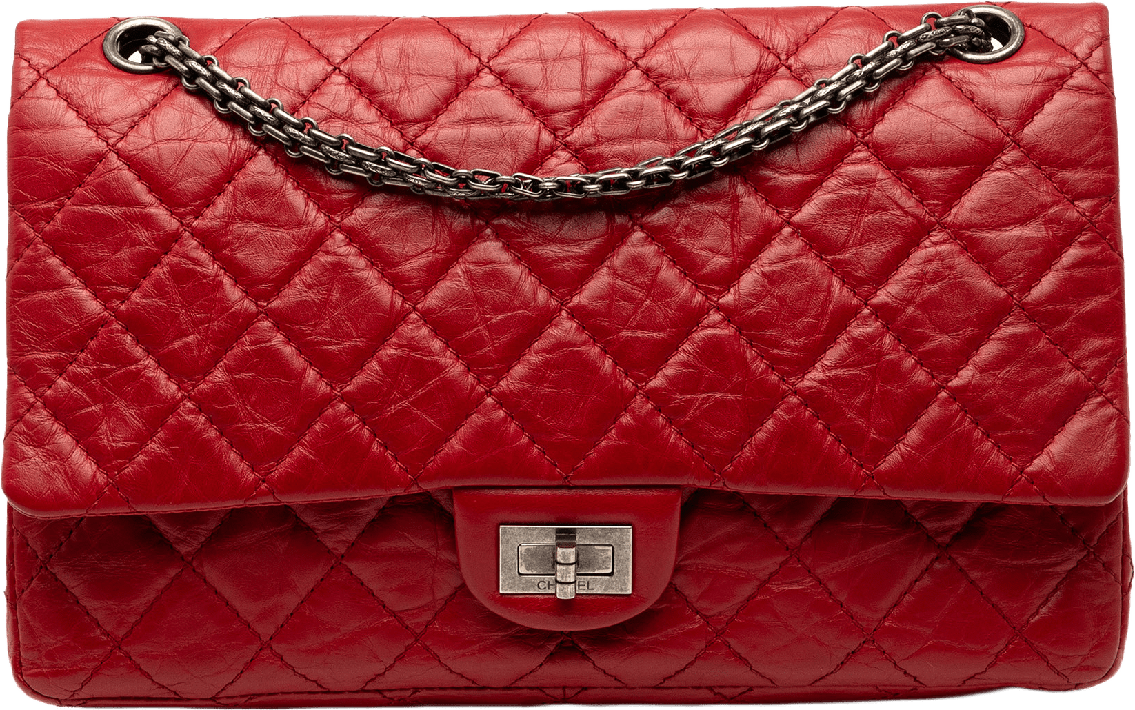 Chanel Quilted Aged Calfskin Reissue 2.55 Double Flap 226, från Luxclusif, i färgen red.