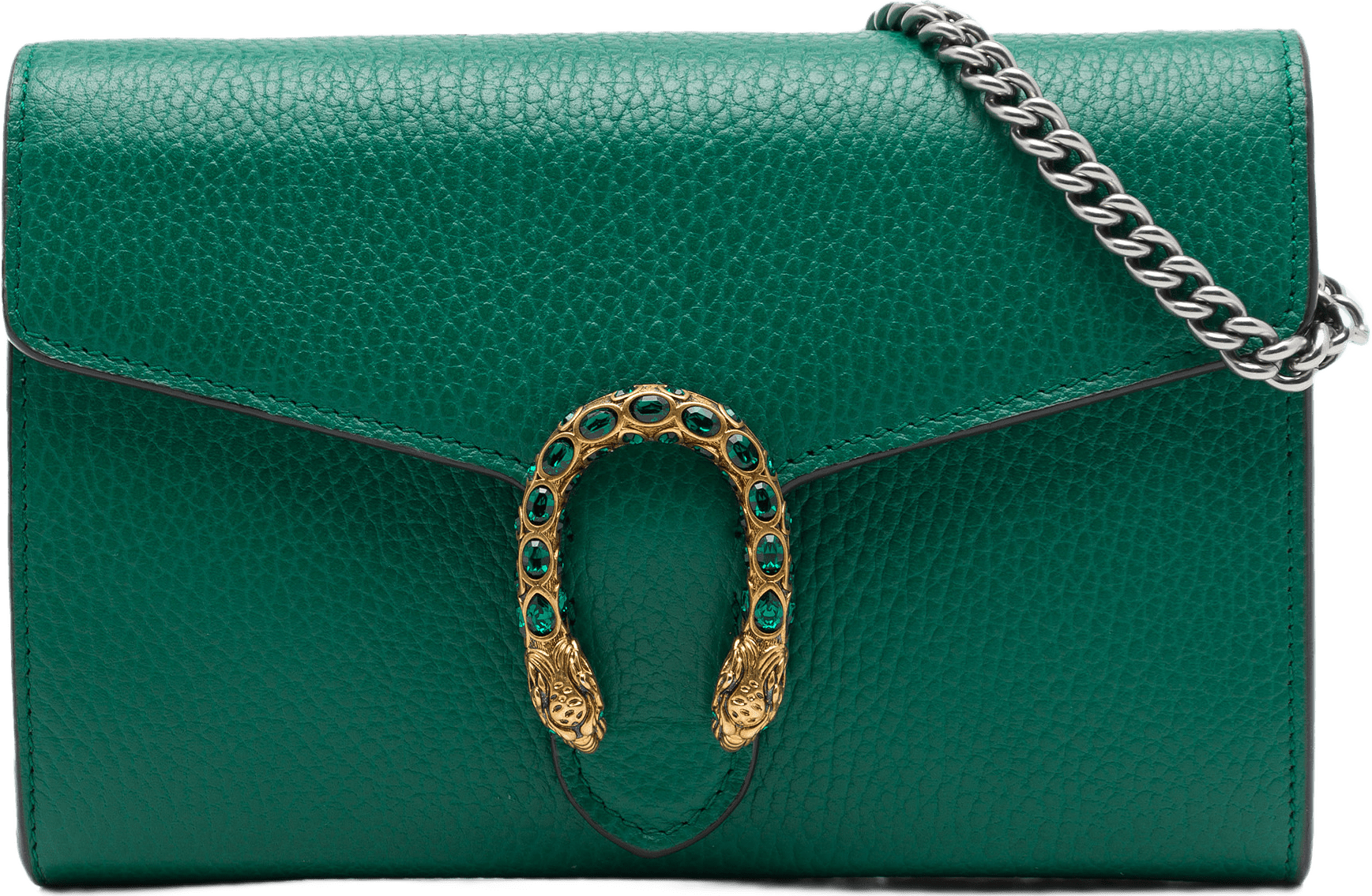 Gucci Calfskin Dionysus Wallet On Chain, från Luxclusif, i färgen grön.