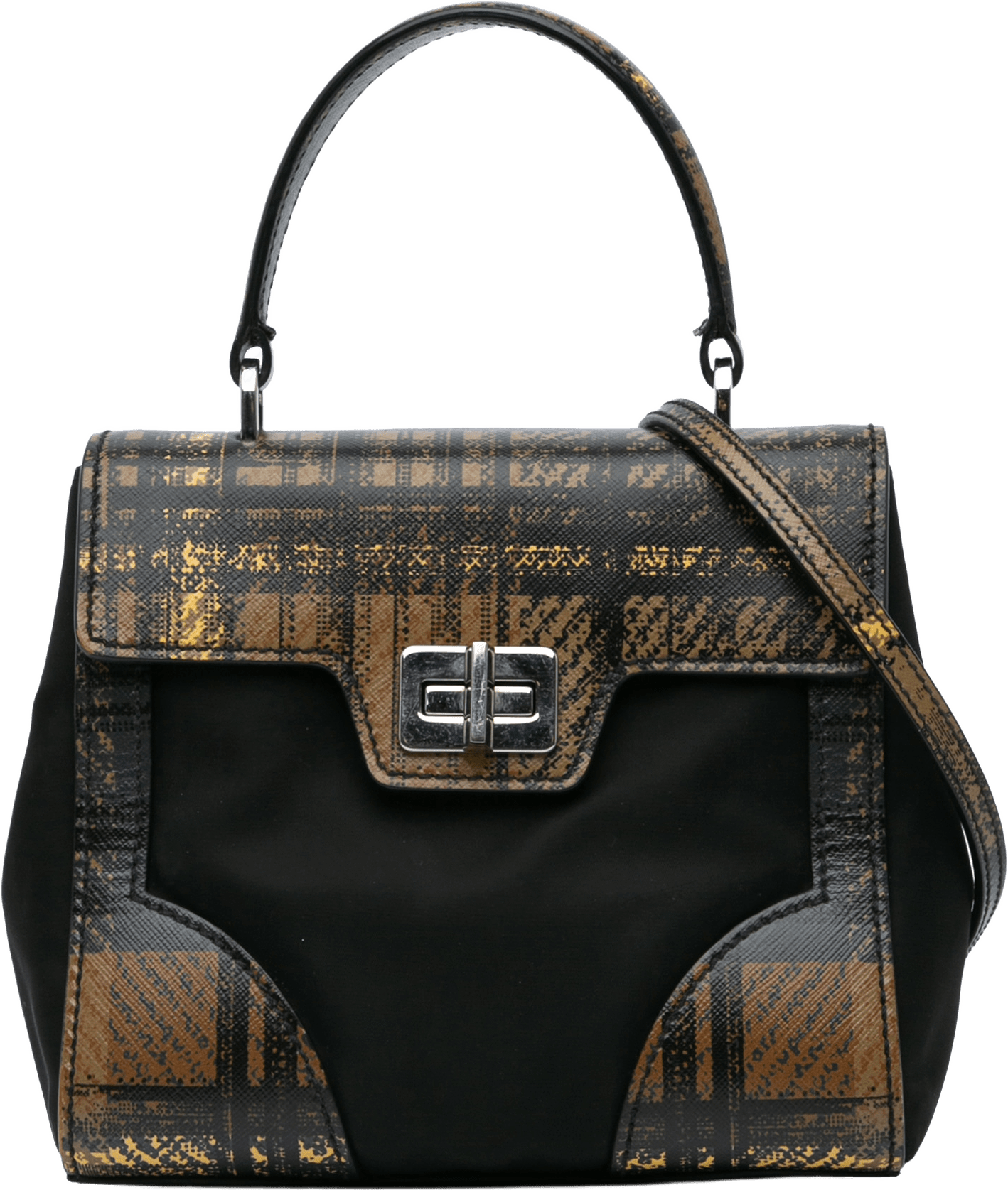 Prada Tartan Saffiano Trimmed Tessuto Satchel, från Luxclusif, i färgen black.