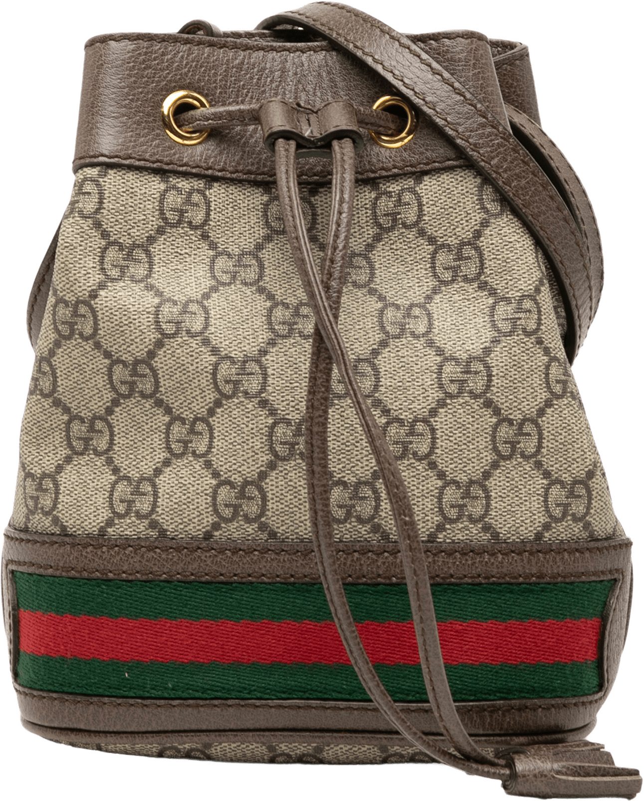 Gucci Mini Gg Supreme Web Ophidia Bucket Bag, från Luxclusif, i färgen beige.