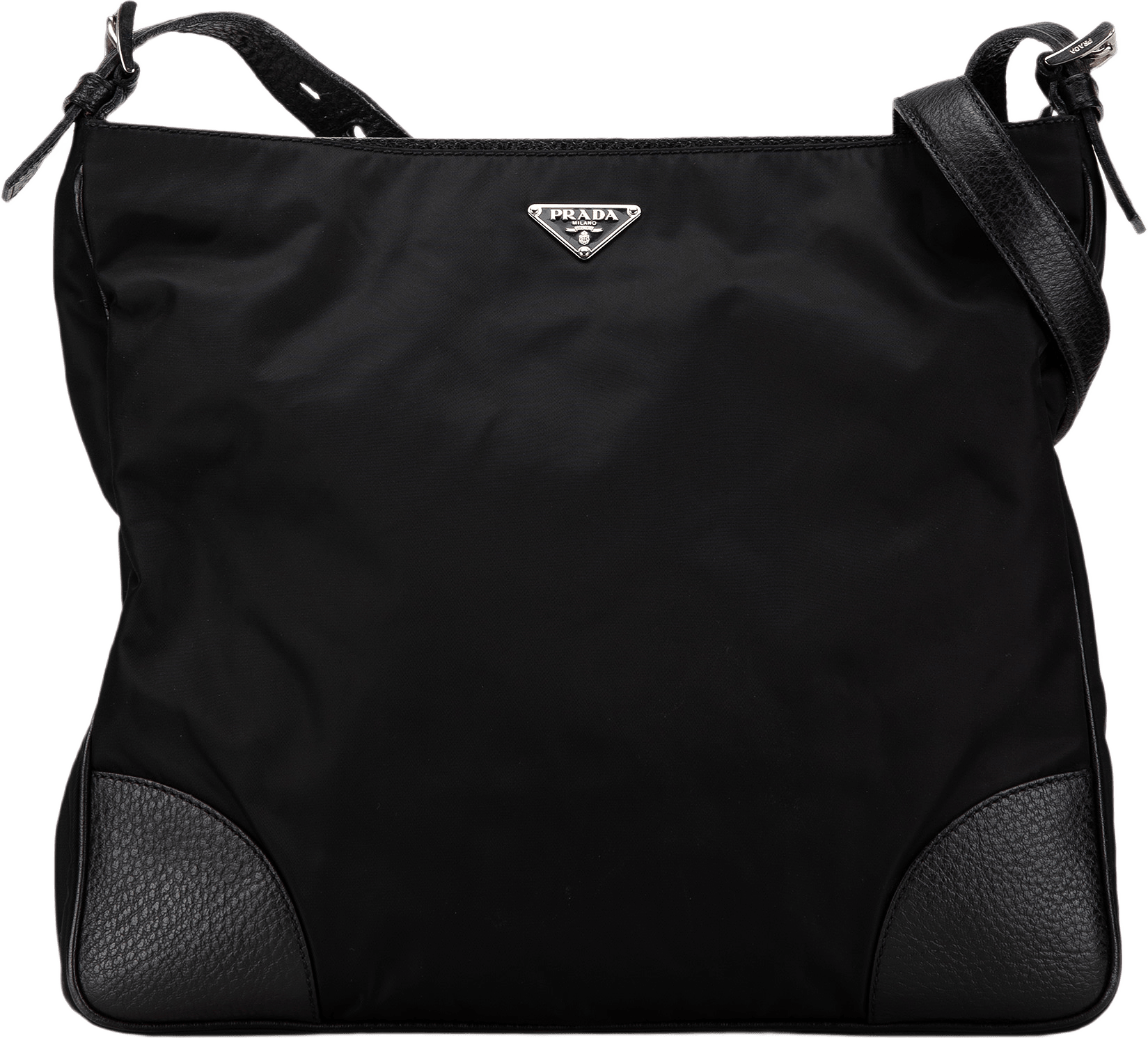 Prada Vitello Daino Trimmed Tessuto Zip Top Crossbody