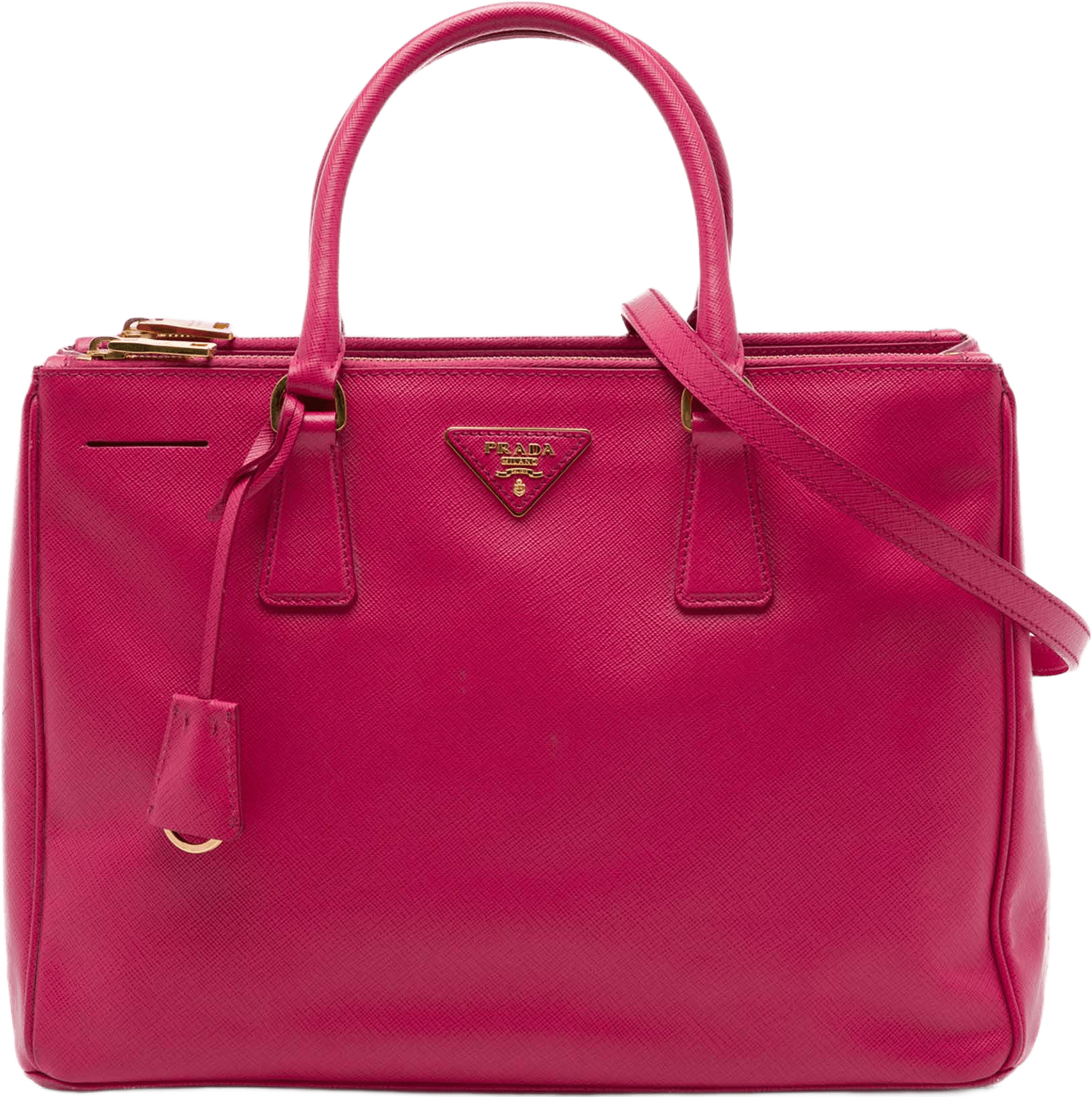 Prada Medium Saffiano Lux Galleria Double Zip Satchel, från Luxclusif, i färgen rosa.