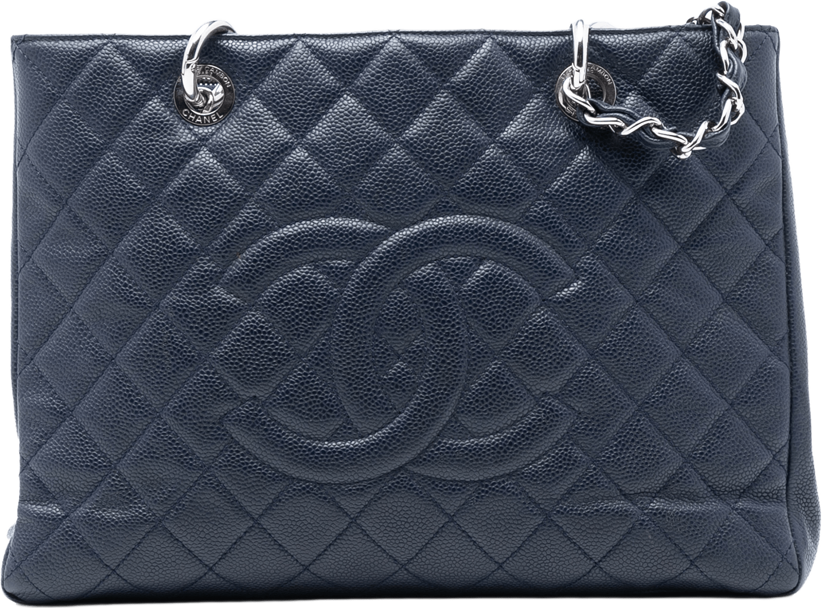 Chanel Caviar Grand Shopping Tote, från Luxclusif, i färgen navy.