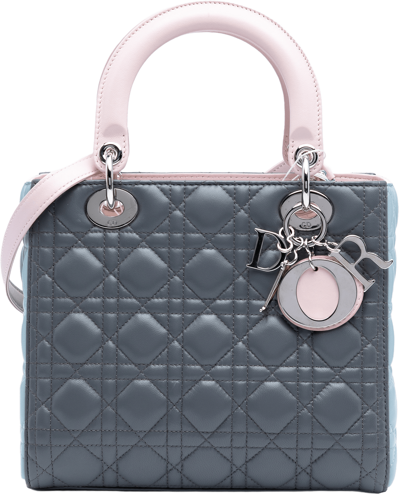 Dior Medium Tricolor Lambskin Cannage Lady Dior, från Luxclusif, i färgen dark gray.