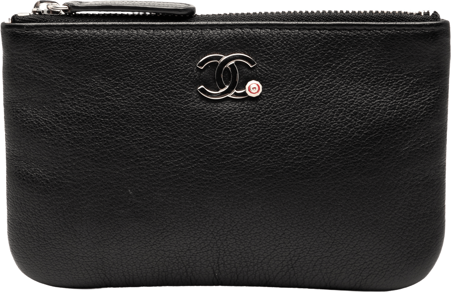 Chanel Cc Grained Calfskin Zip Pouch, från Luxclusif, i färgen black.