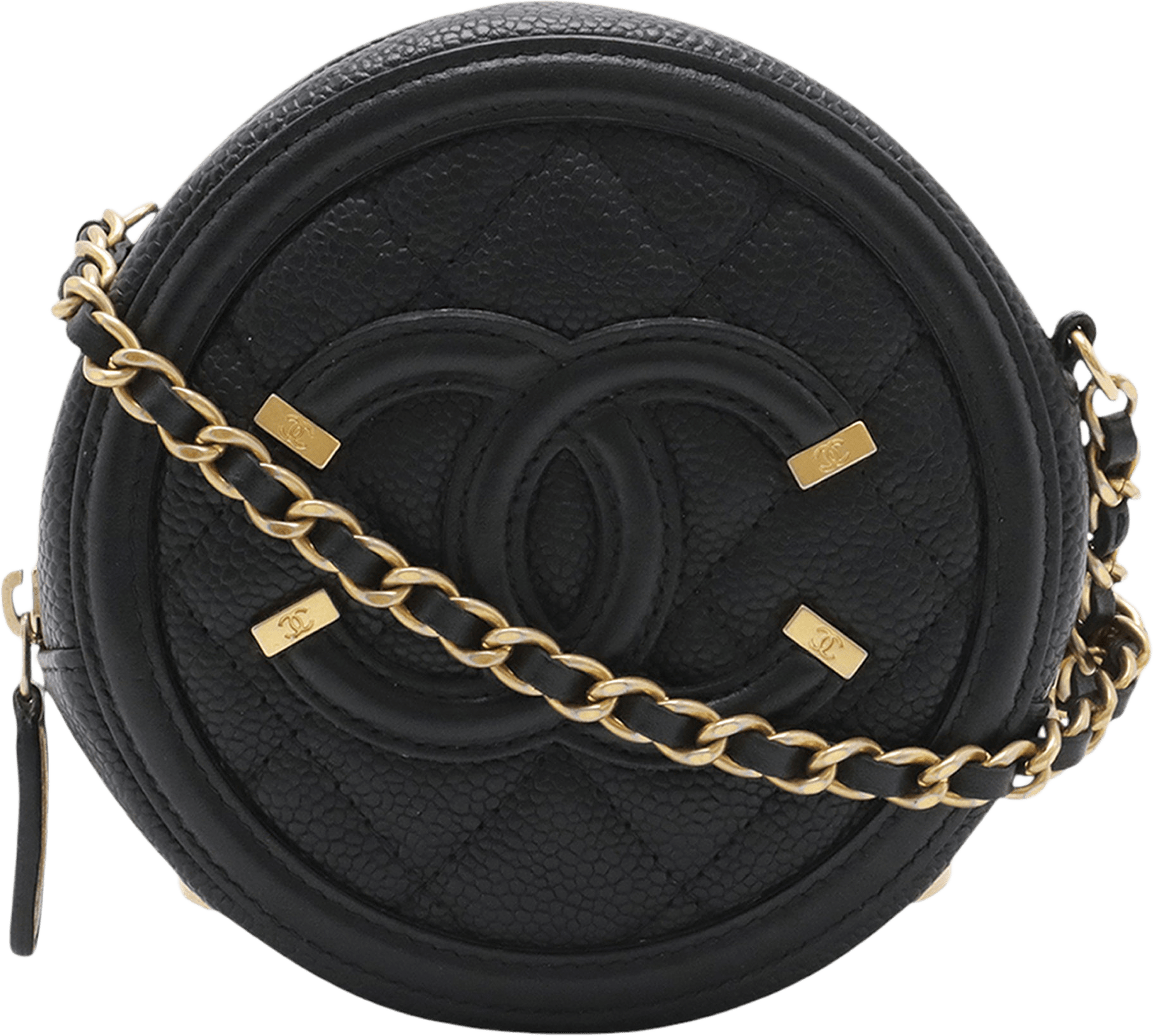 Chanel Caviar Cc Filigree Round Clutch With Chain, från Luxclusif, i färgen svart.