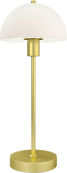 Bordslampa Vienda, från Herstal, i färgen mässing/opal glas.