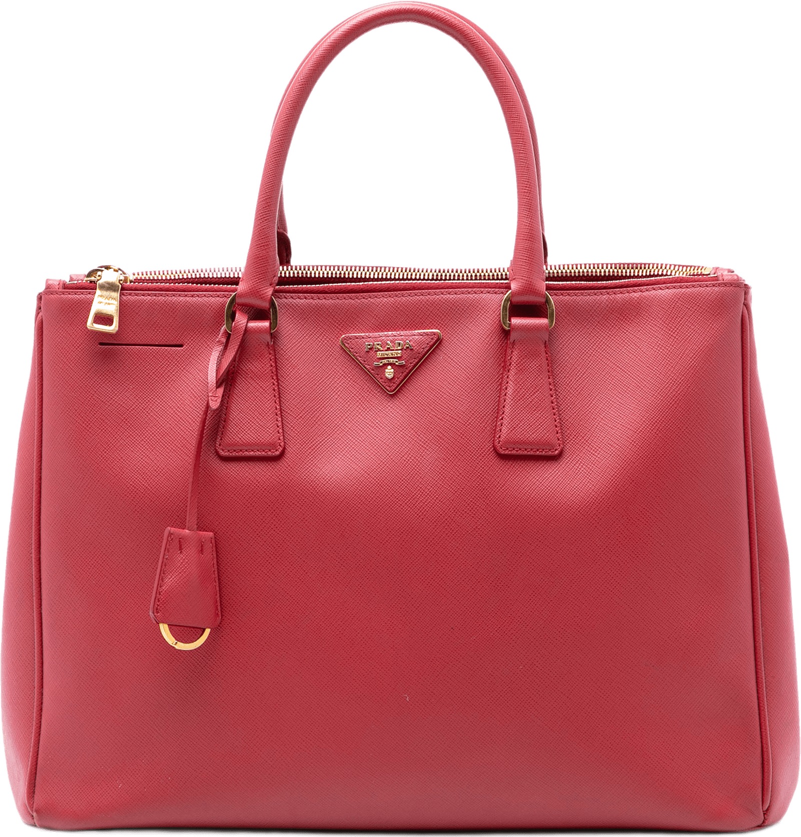Prada Large Saffiano Lux Galleria Double Zip Satchel, från Luxclusif, i färgen röd.