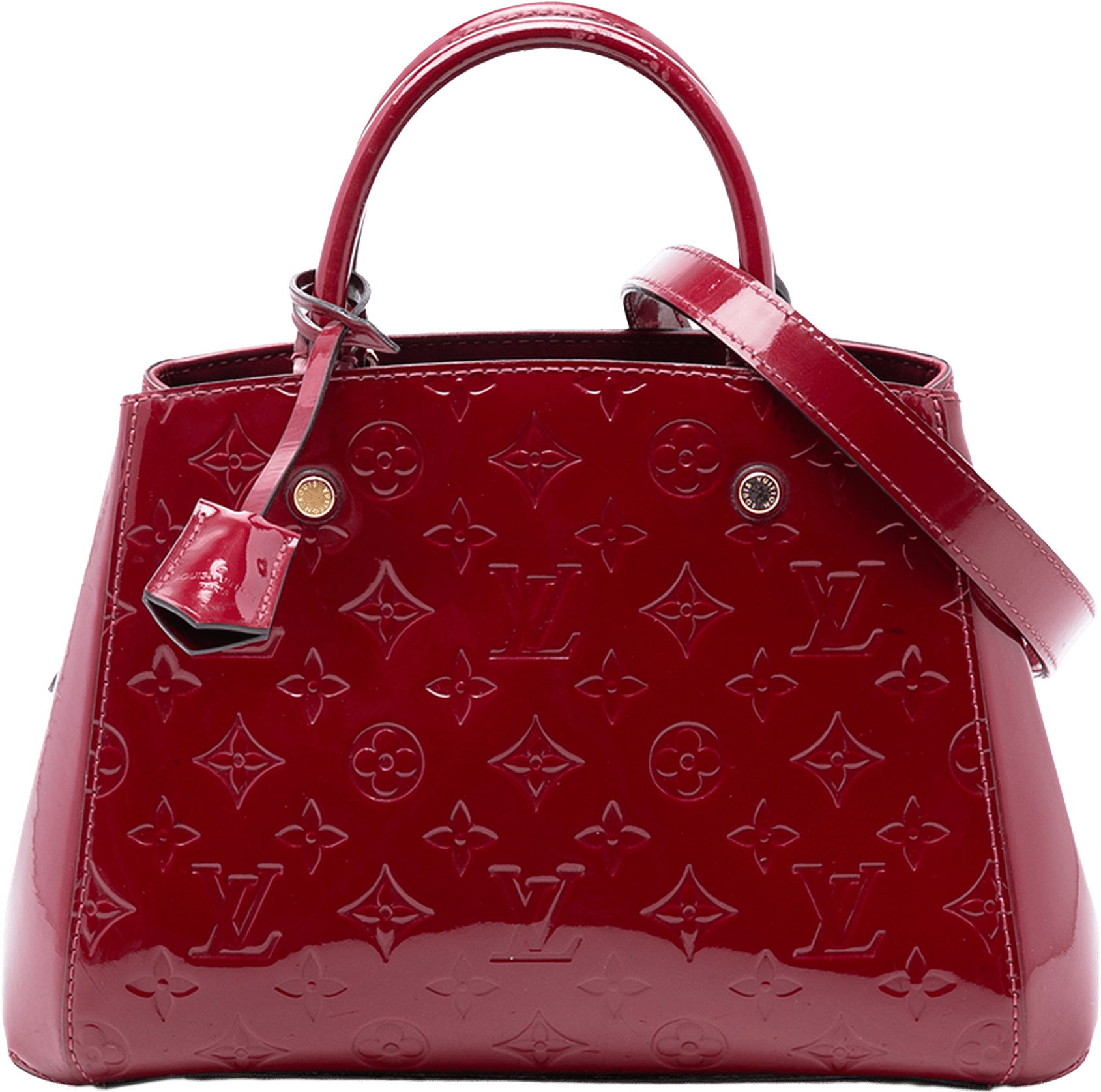 Louis Vuitton Monogram Vernis Montaigne Bb, från Luxclusif, i färgen dark pink.