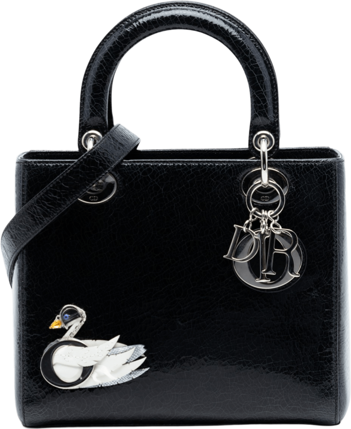 Dior Medium Ceramic Effect Deerskin Jeweled Swan Lady Dior, från Luxclusif, i färgen black.