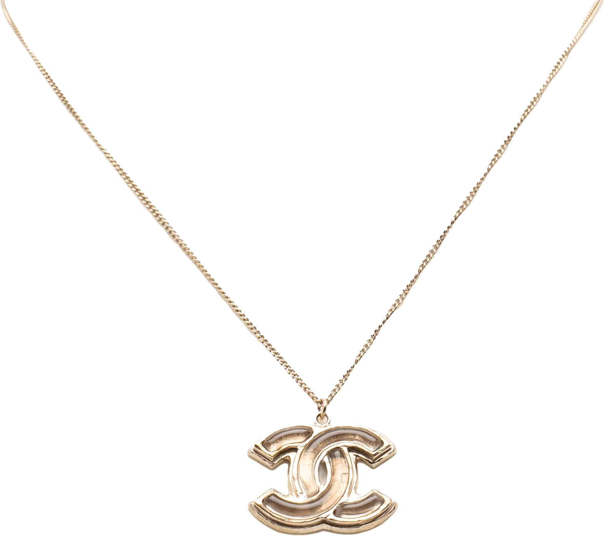 Chanel Gold Plated Gripoix Cc Pendant Necklace, från Luxclusif, i färgen gold.