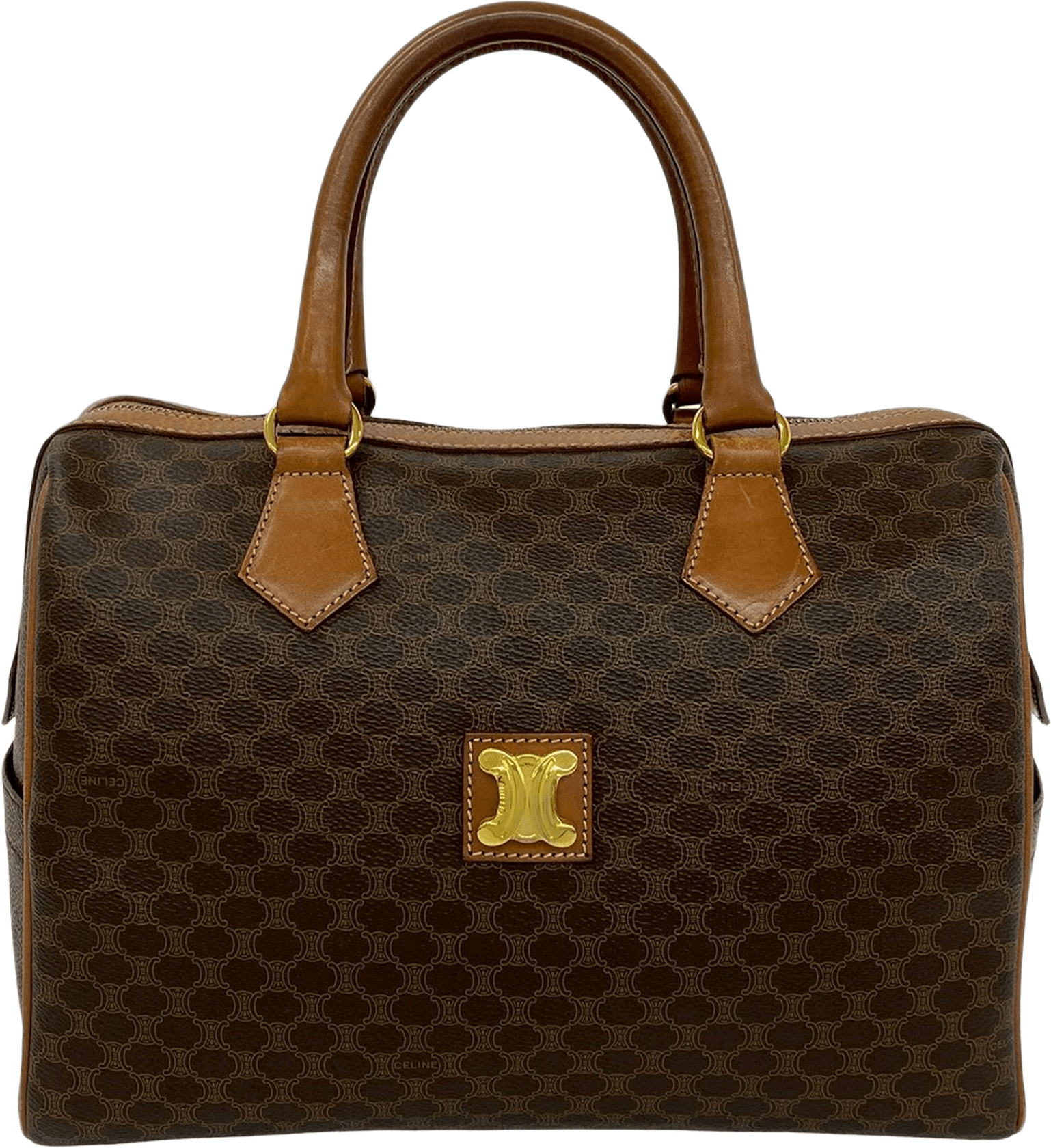 Celine Macadam Coated Canvas Boston Bag, från Luxclusif, i färgen brun.