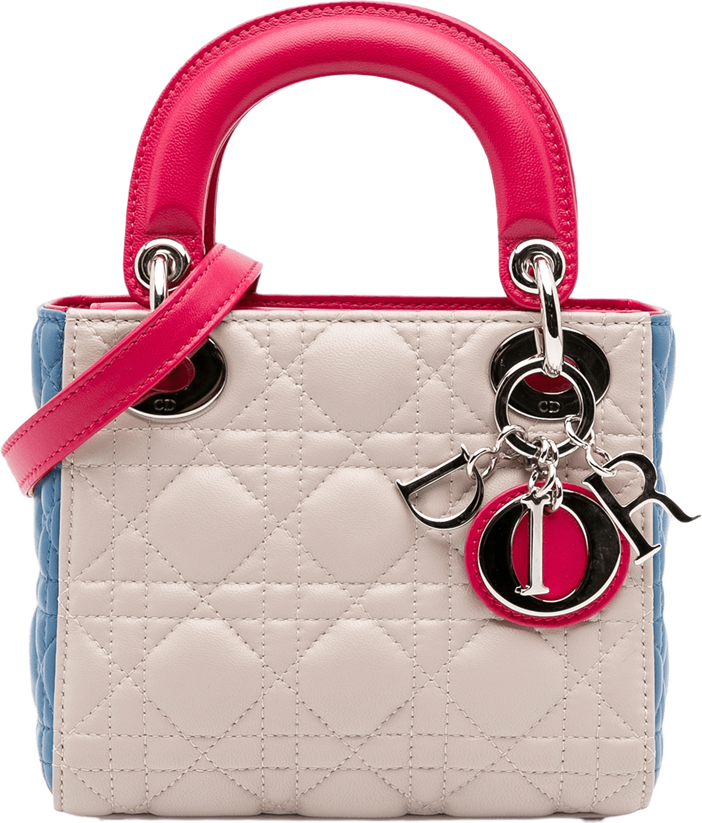 Dior Mini Tricolor Lambskin Cannage Lady Dior, från Luxclusif, i färgen off white.