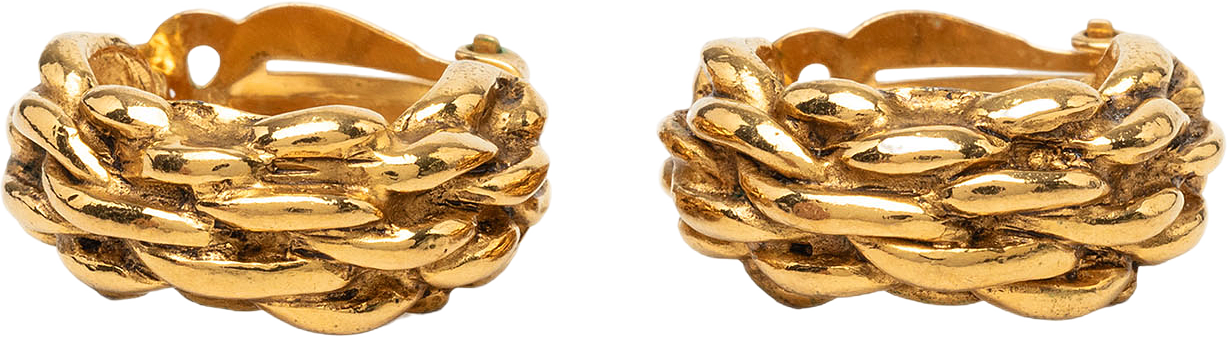 Chanel Gold Plated Braided Hoop Clip On Earrings, från Luxclusif, i färgen guld.