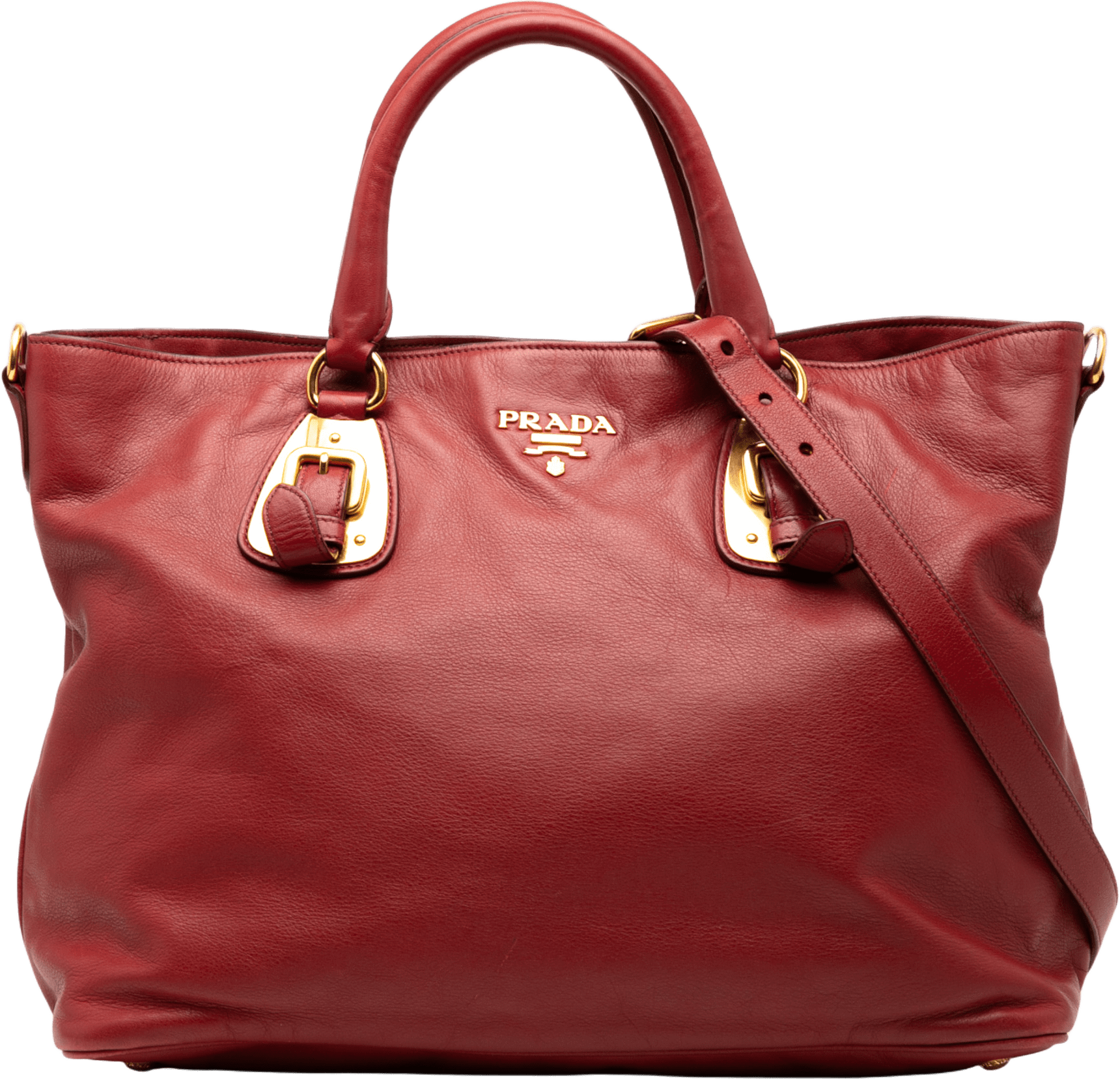 Prada Soft Calfskin Open Convertible Shopping Tote, från Luxclusif, i färgen red.