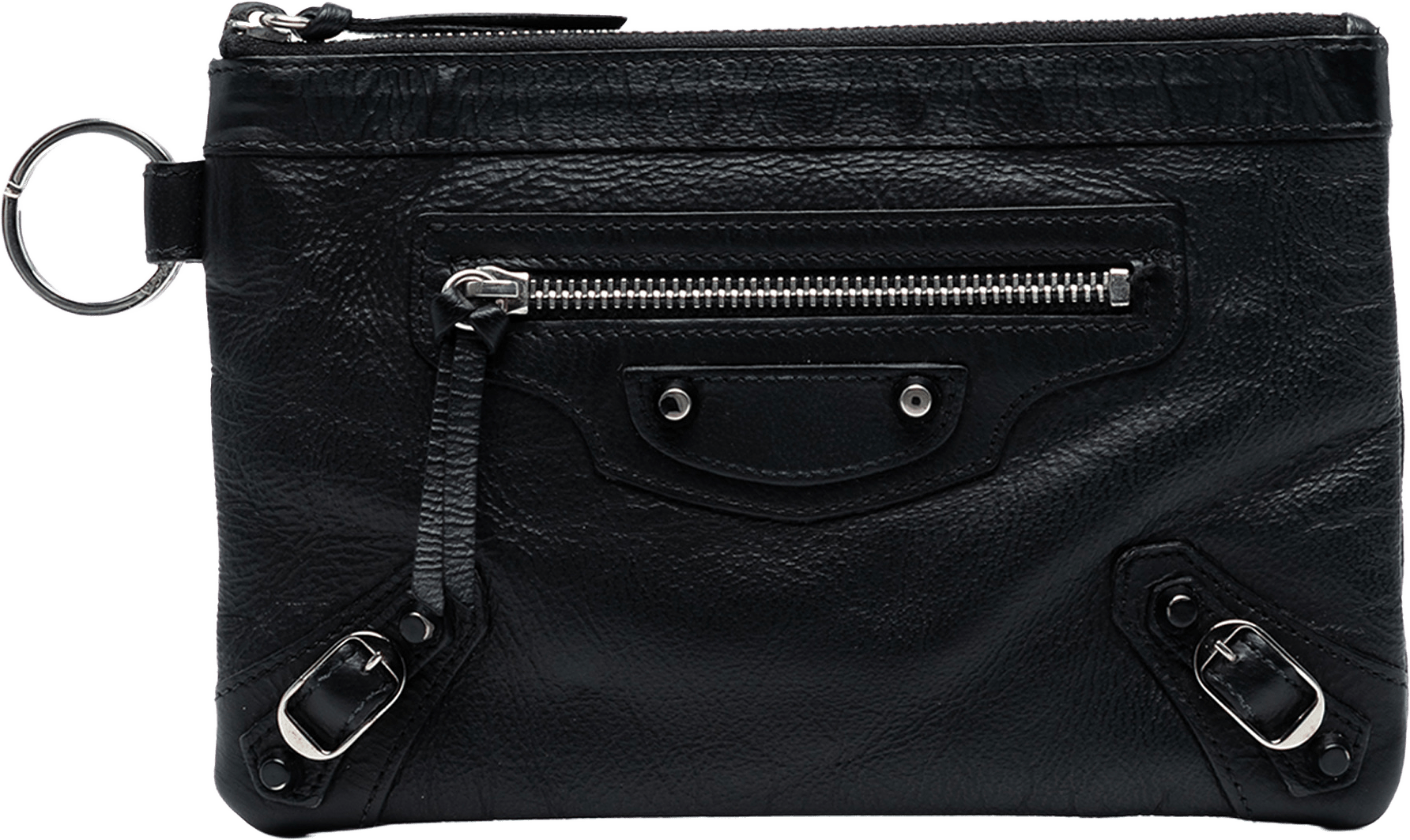 Balenciaga Lambskin Motocross Classic Clip Zip Pouch, från Luxclusif, i färgen black.