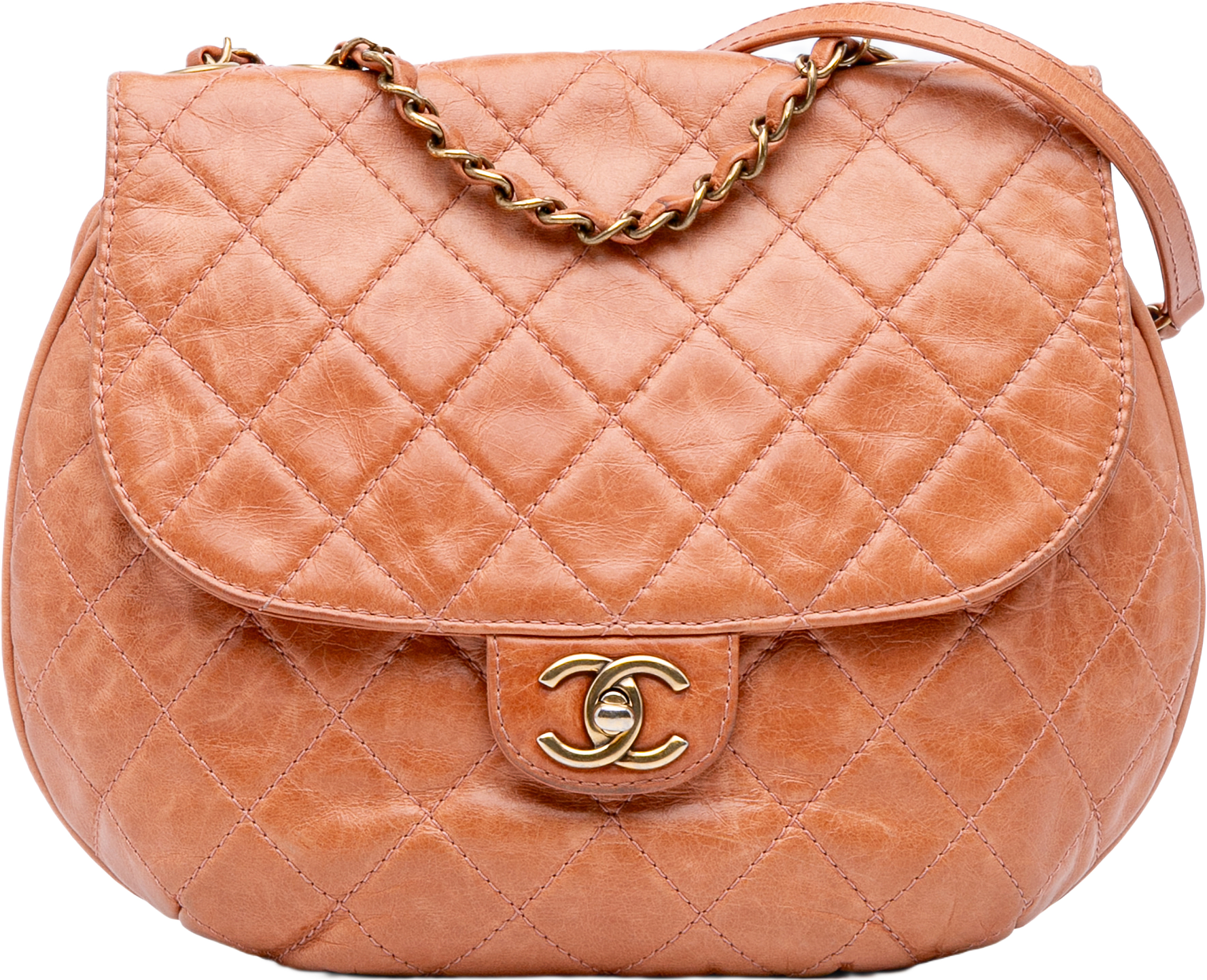 Chanel Medium Aged Calfskin Bubble Cc Flap, från Luxclusif, i färgen bronze.