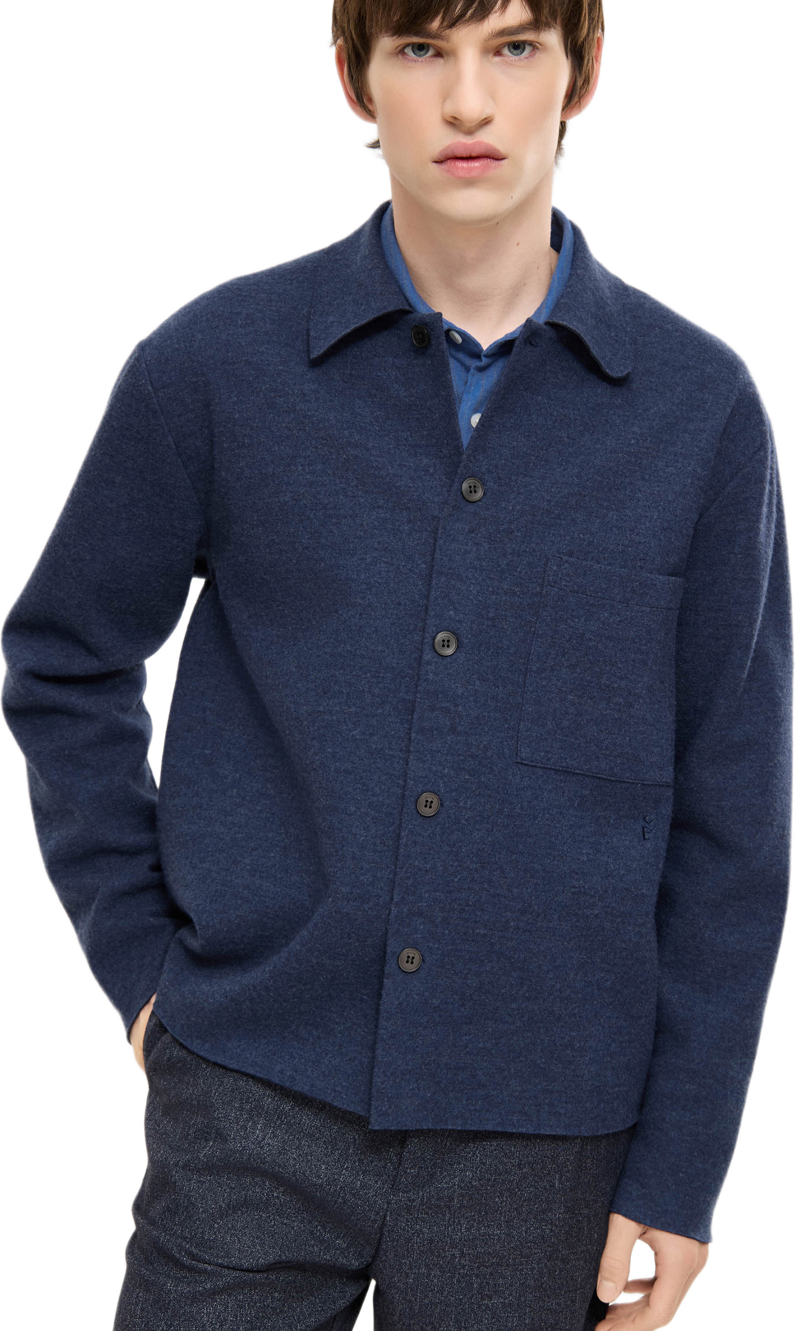 Boiled Wool Overshirt, från ELVINE, i färgen blue melange.
