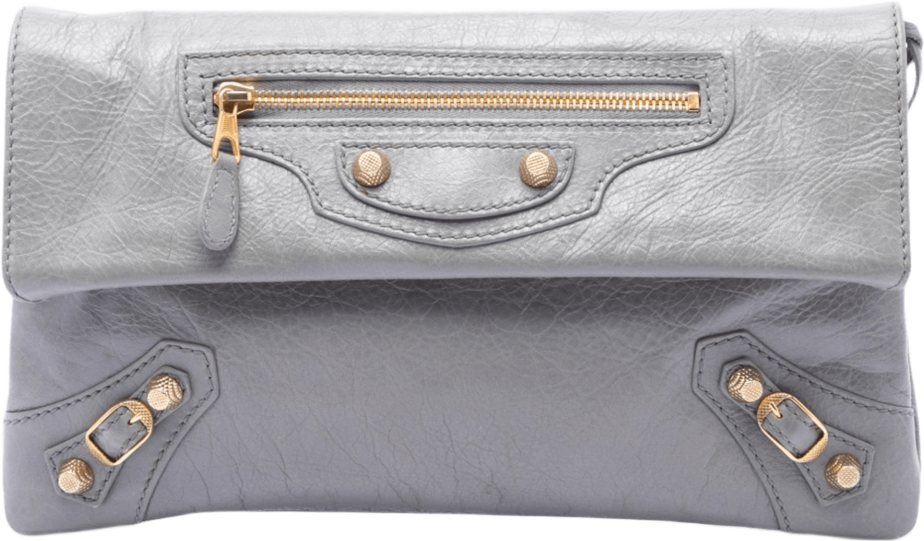 Balenciaga Lambskin Motocross Giant 12 Envelope Clutch, från Luxclusif, i färgen light gray.