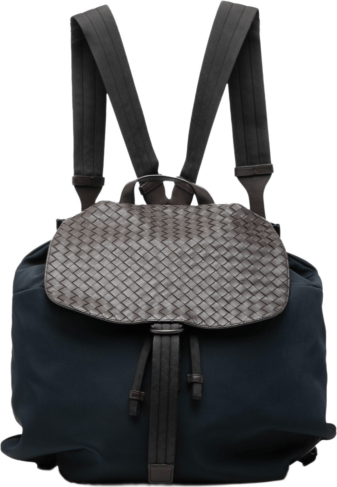 Bottega Veneta Canvas And Nappa Intrecciato Flap Backpack, från Luxclusif, i färgen navy.