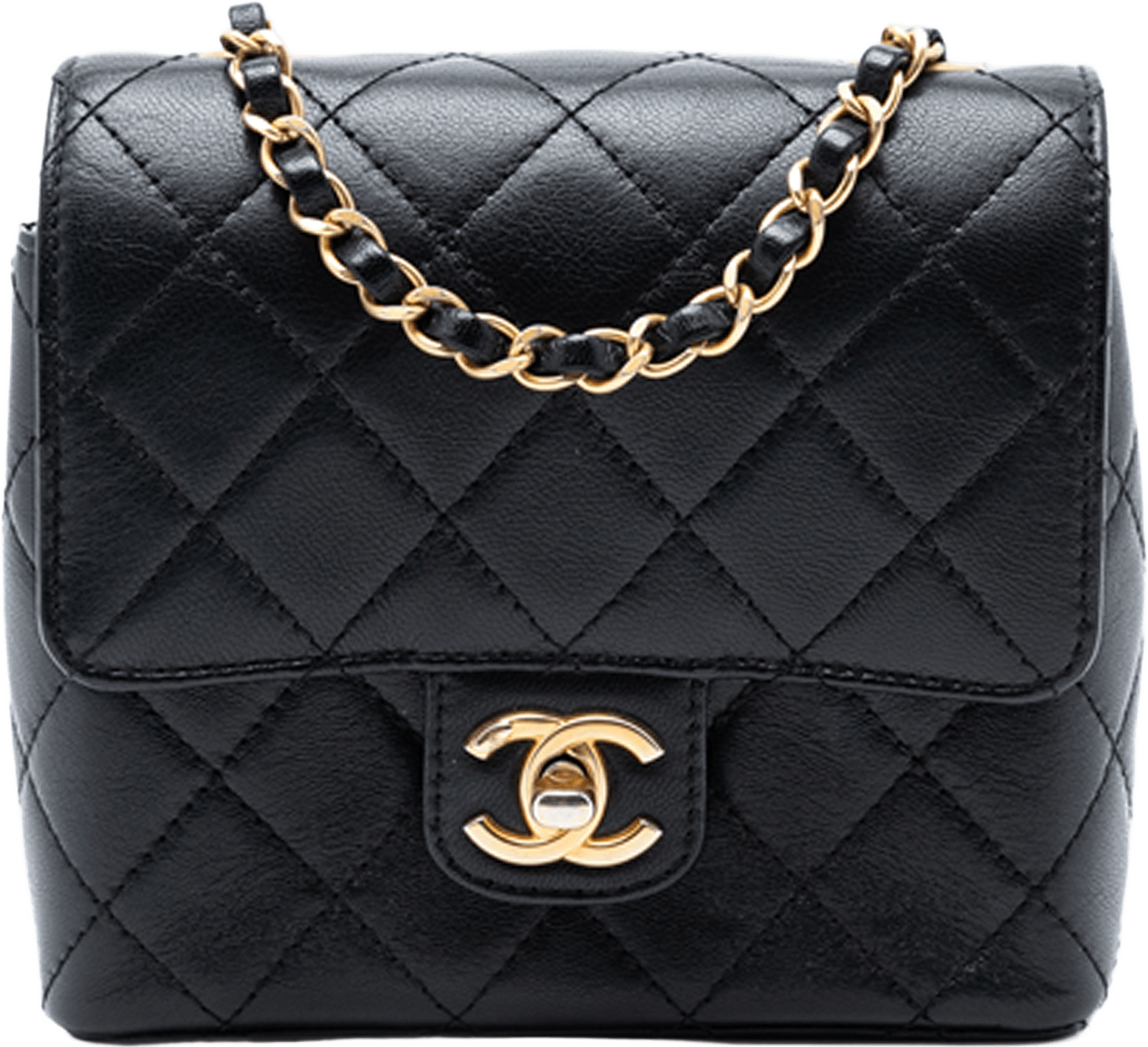Chanel Mini Square Classic Goatskin Single Flap, från Luxclusif, i färgen black.