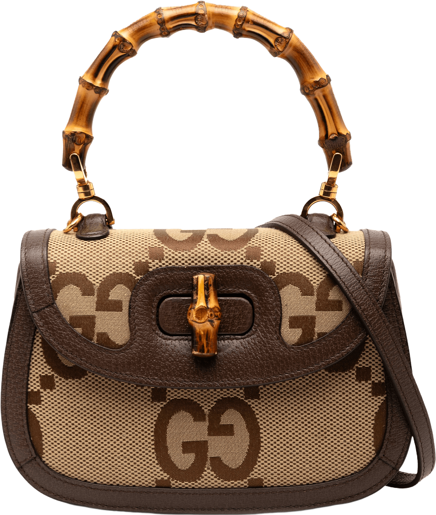Gucci Small Jumbo Gg Canvas Bamboo 1947 Top Handle Bag, från Luxclusif, i färgen beige.