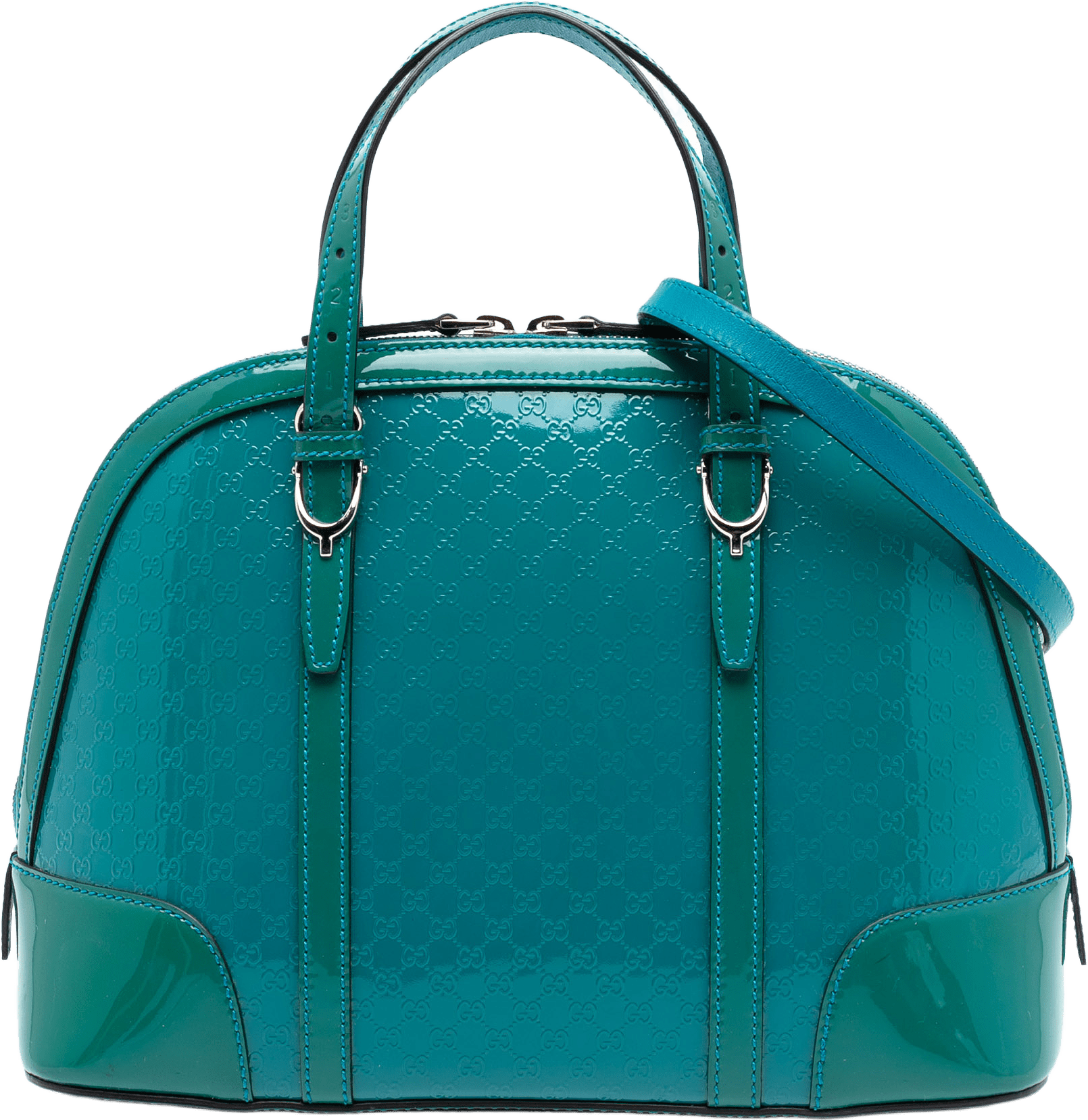 Gucci Small Microguccissima Bicolor Patent Nice Dome Satchel, från Luxclusif, i färgen turquoise.