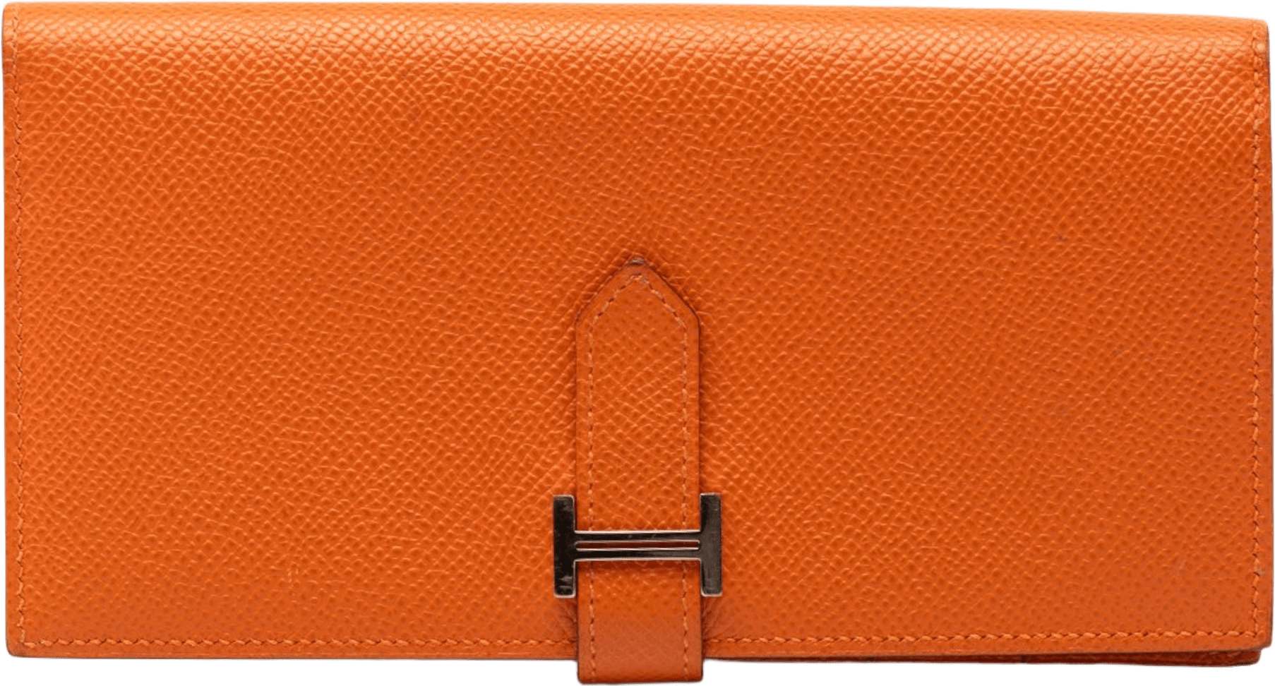 Hermès Epsom Bearn Soufflet Wallet, från Luxclusif, i färgen orange.