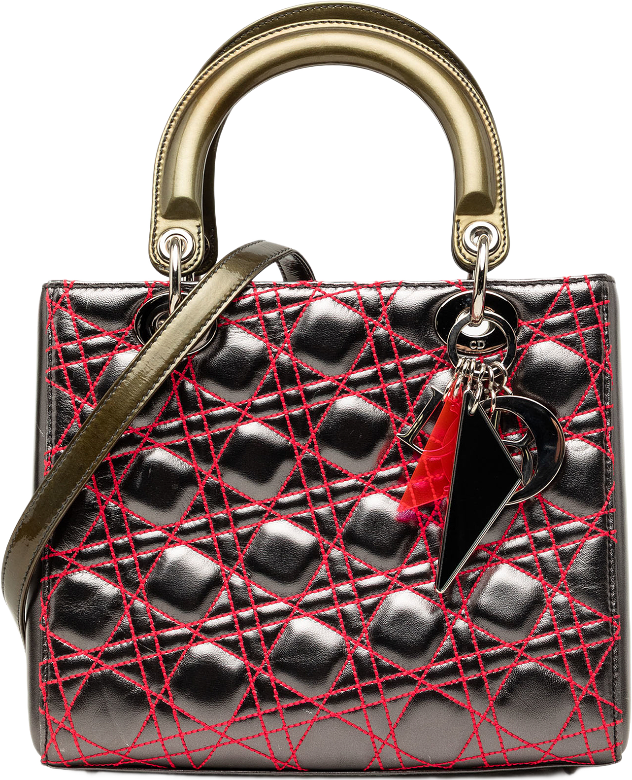 Dior Anselm Reyle Medium Metallic Lambskin Cannage Lady Dior, från Luxclusif, i färgen grå.