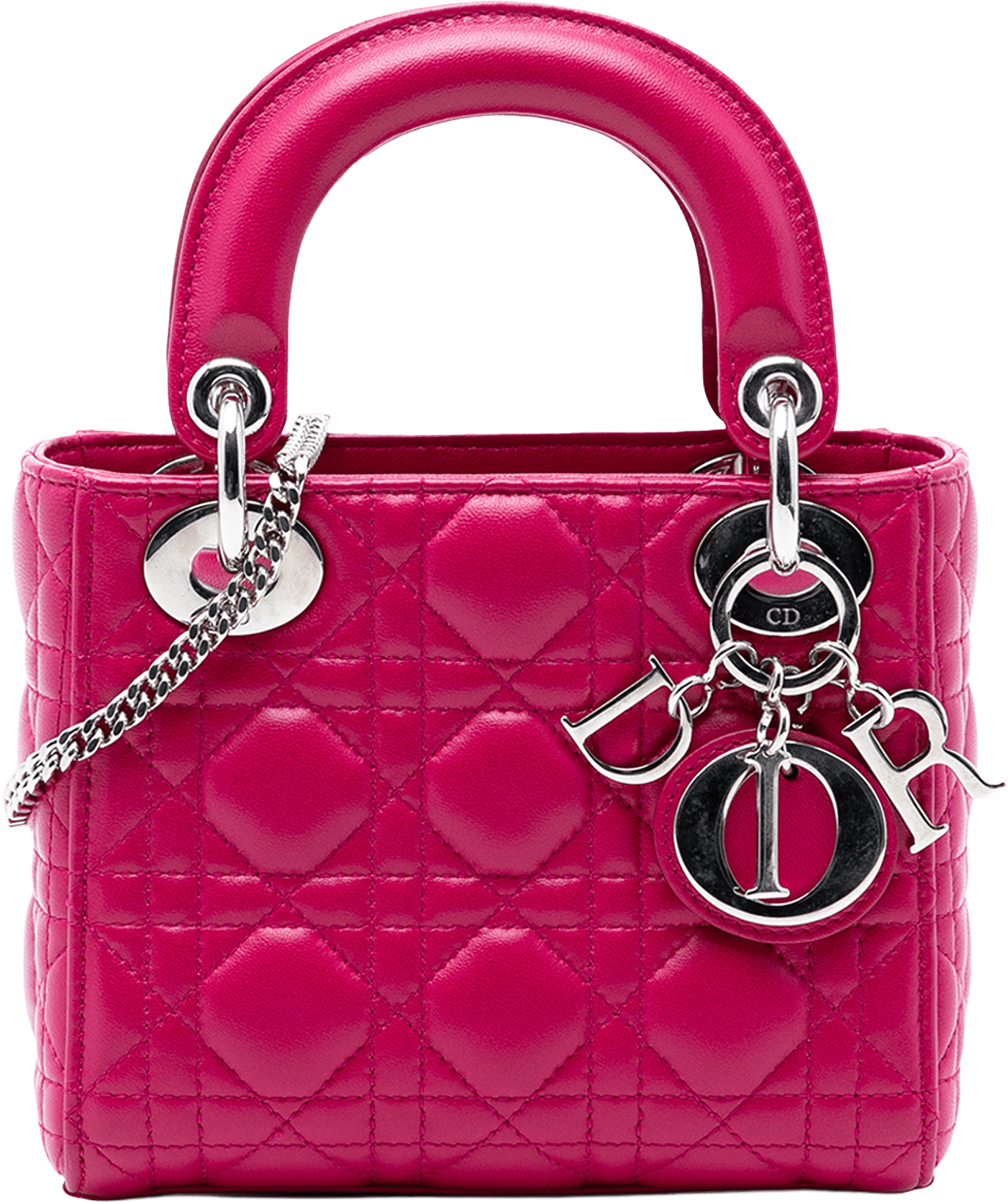 Dior Mini Lambskin Cannage Lady Dior, från Luxclusif, i färgen magenta.