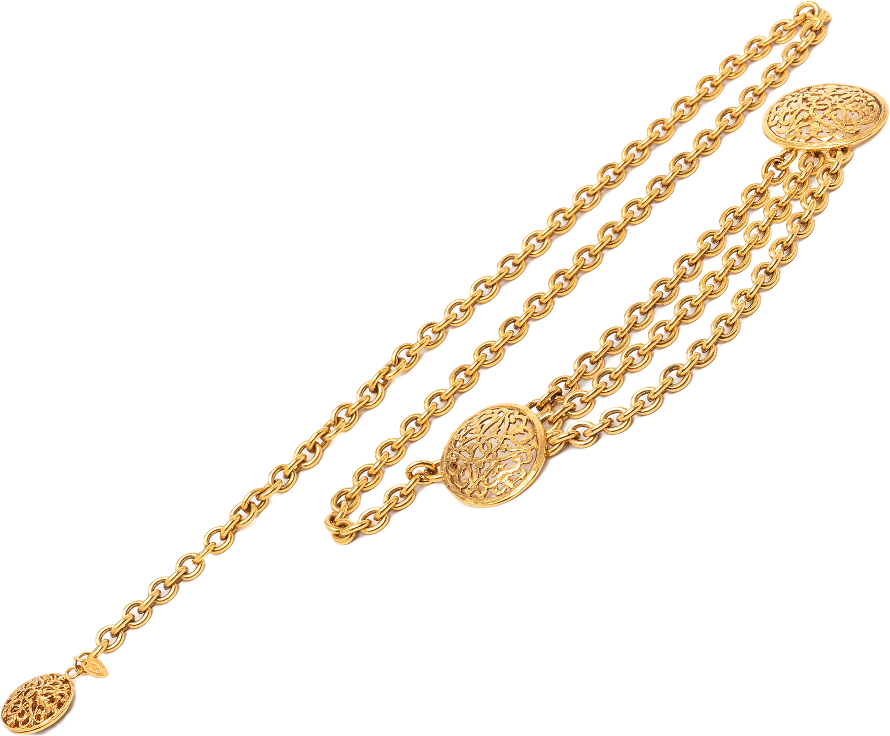 Chanel Gold Plated Cc Medallion Chain Link Belt, från Luxclusif, i färgen gold.