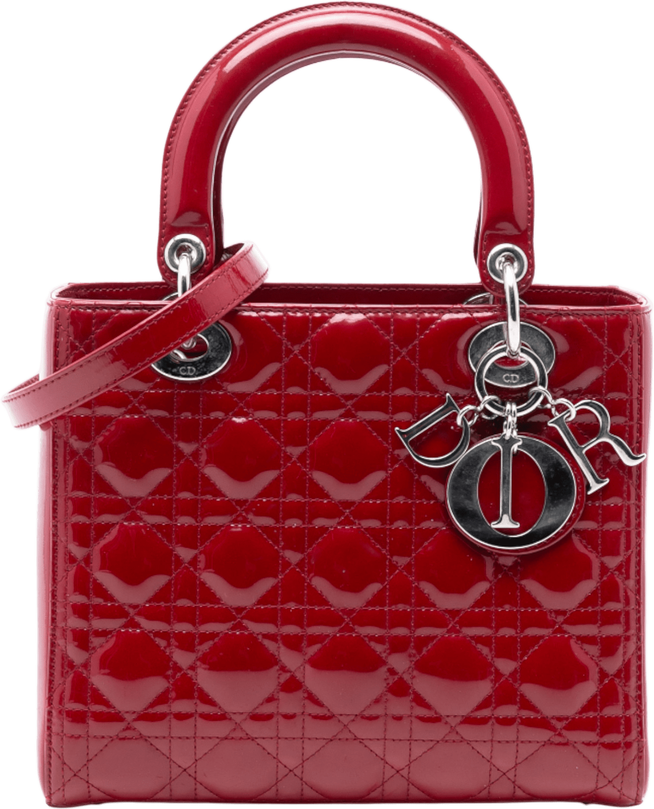 Dior Medium Patent Cannage Lady Dior, från Luxclusif, i färgen dark red.