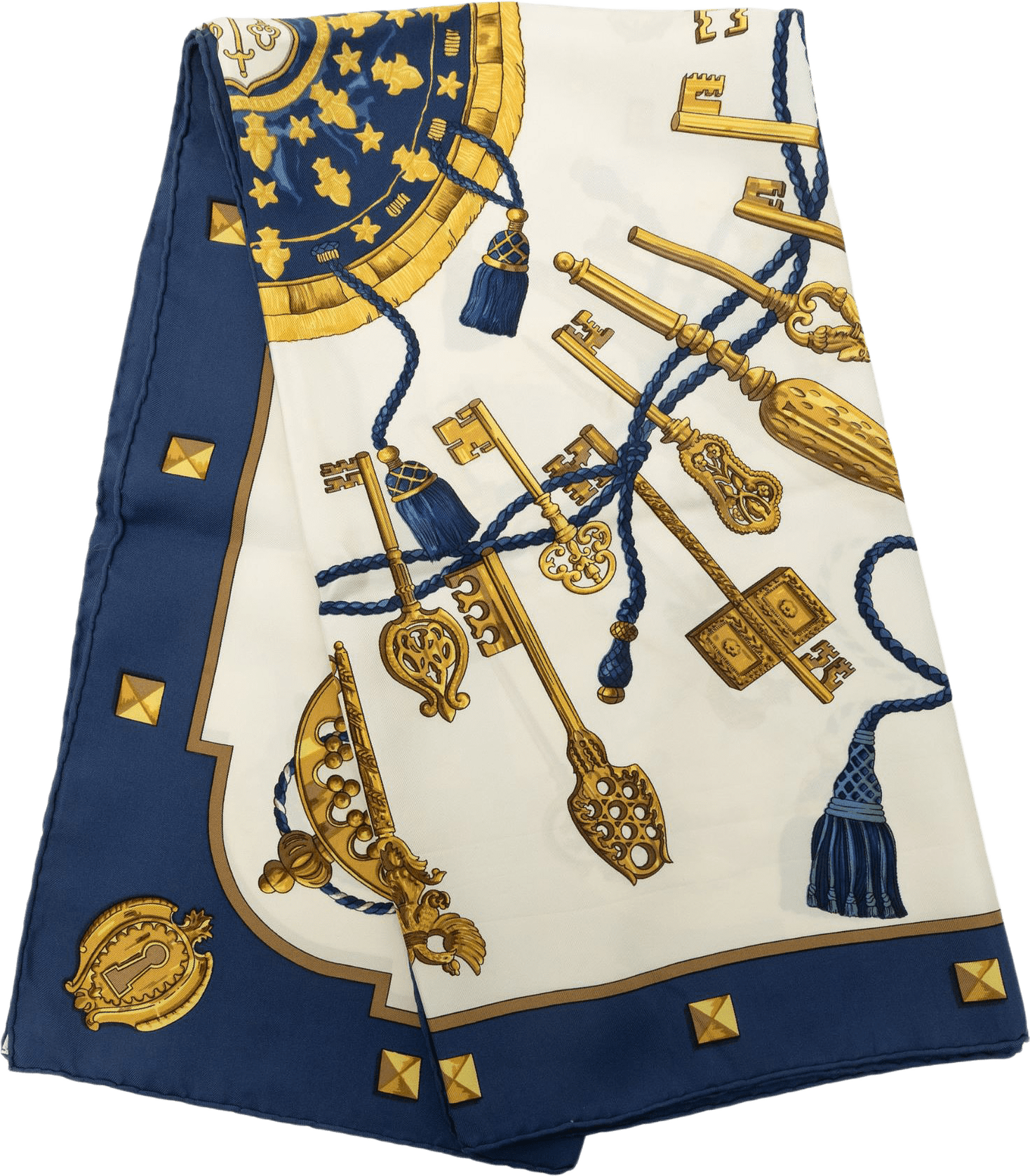 Hermès Les Cles Silk Scarf 90, från Luxclusif, i färgen vit.