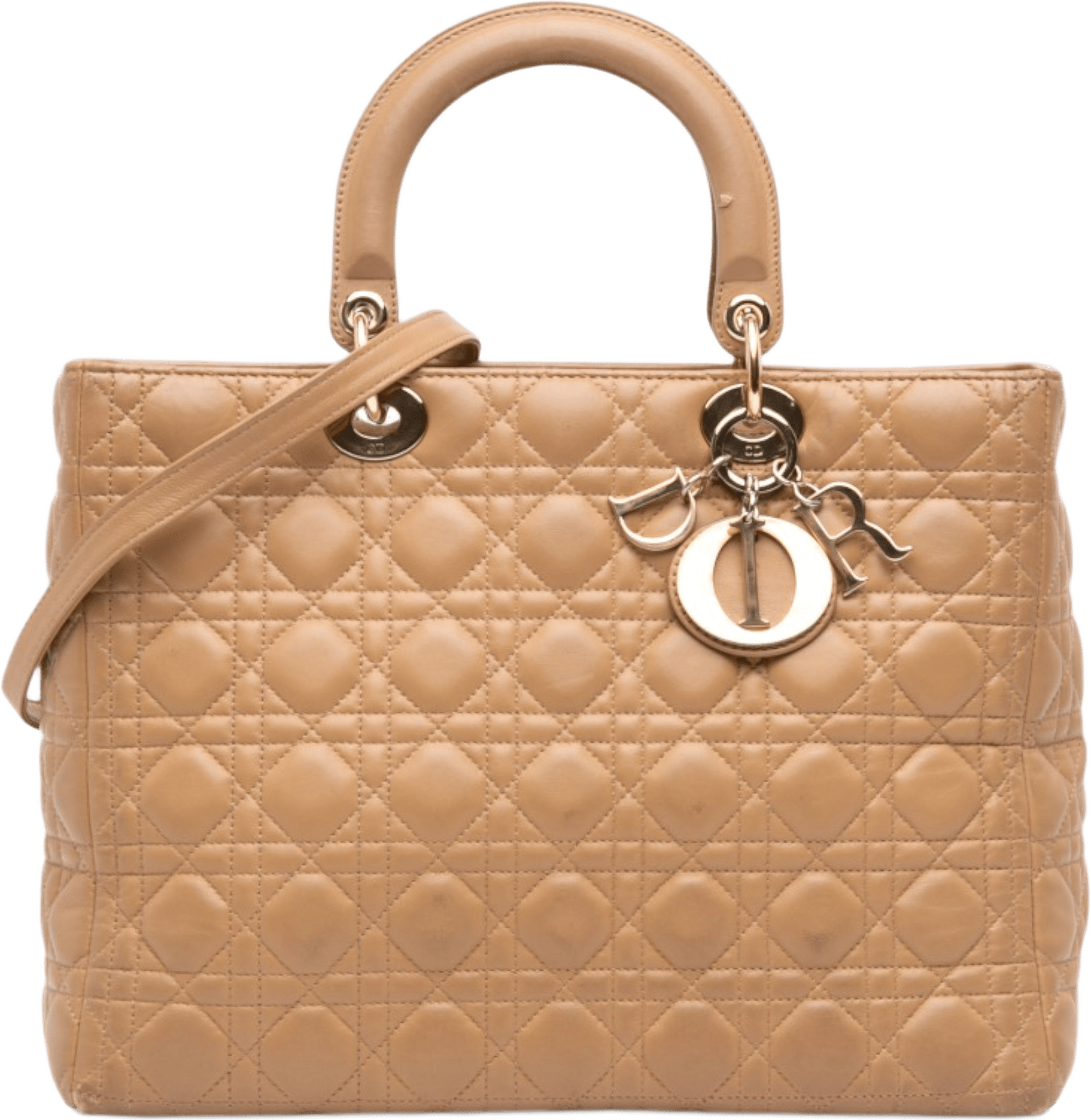 Dior Large Lambskin Cannage Lady Dior, från Luxclusif, i färgen beige.
