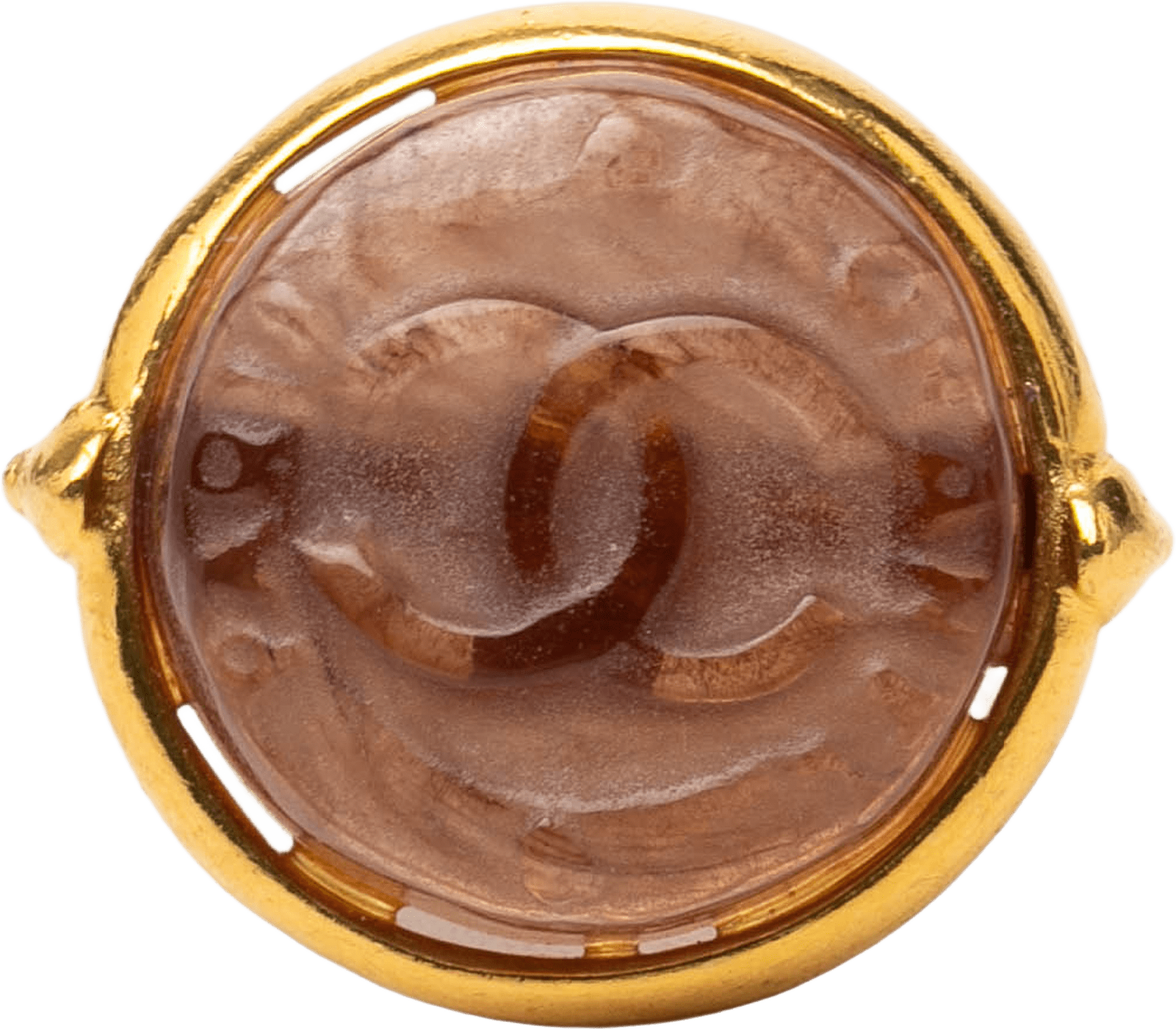 Chanel Cc Gold Plated And Glass Round Ring, från Luxclusif, i färgen brun.