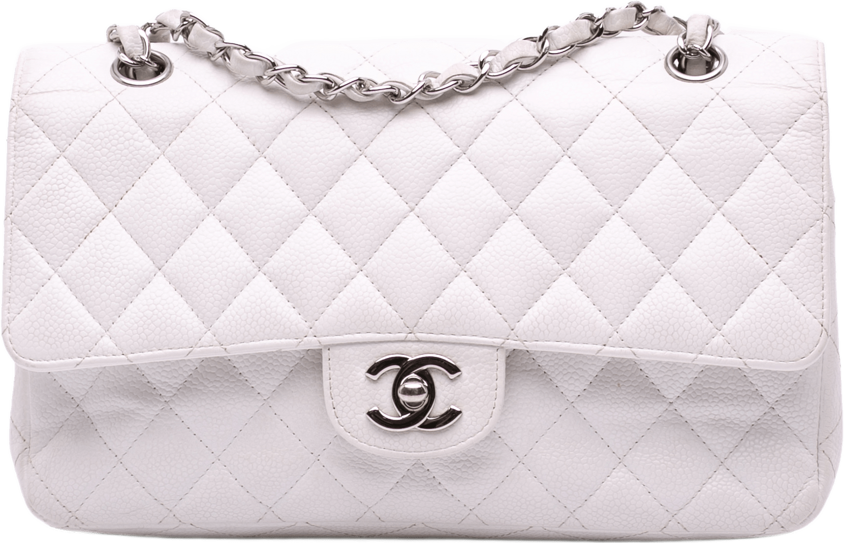 Chanel Medium Classic Caviar Double Flap, från Luxclusif, i färgen ivory.