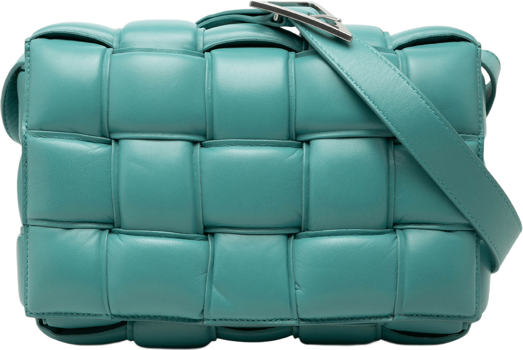 Bottega Veneta Nappa Intrecciato Padded Cassette Crossbody, från Luxclusif, i färgen turquoise.