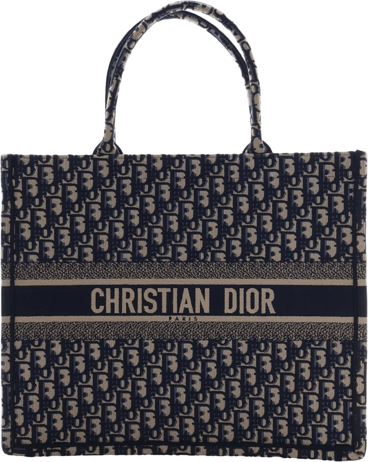 Dior Large Oblique Embroidered Canvas Book Tote, från Luxclusif, i färgen navy.
