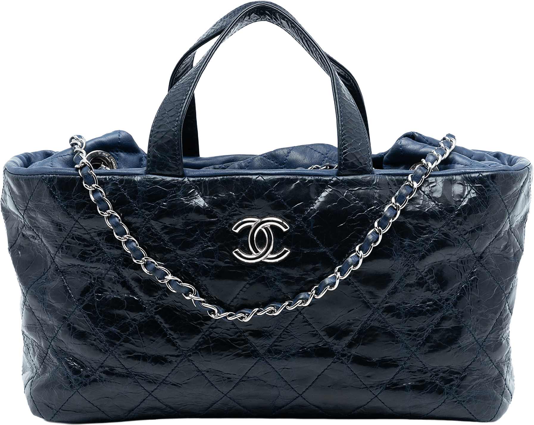 Chanel Cc Quilted Glazed Calfskin Portobello Tote, från Luxclusif, i färgen navy.