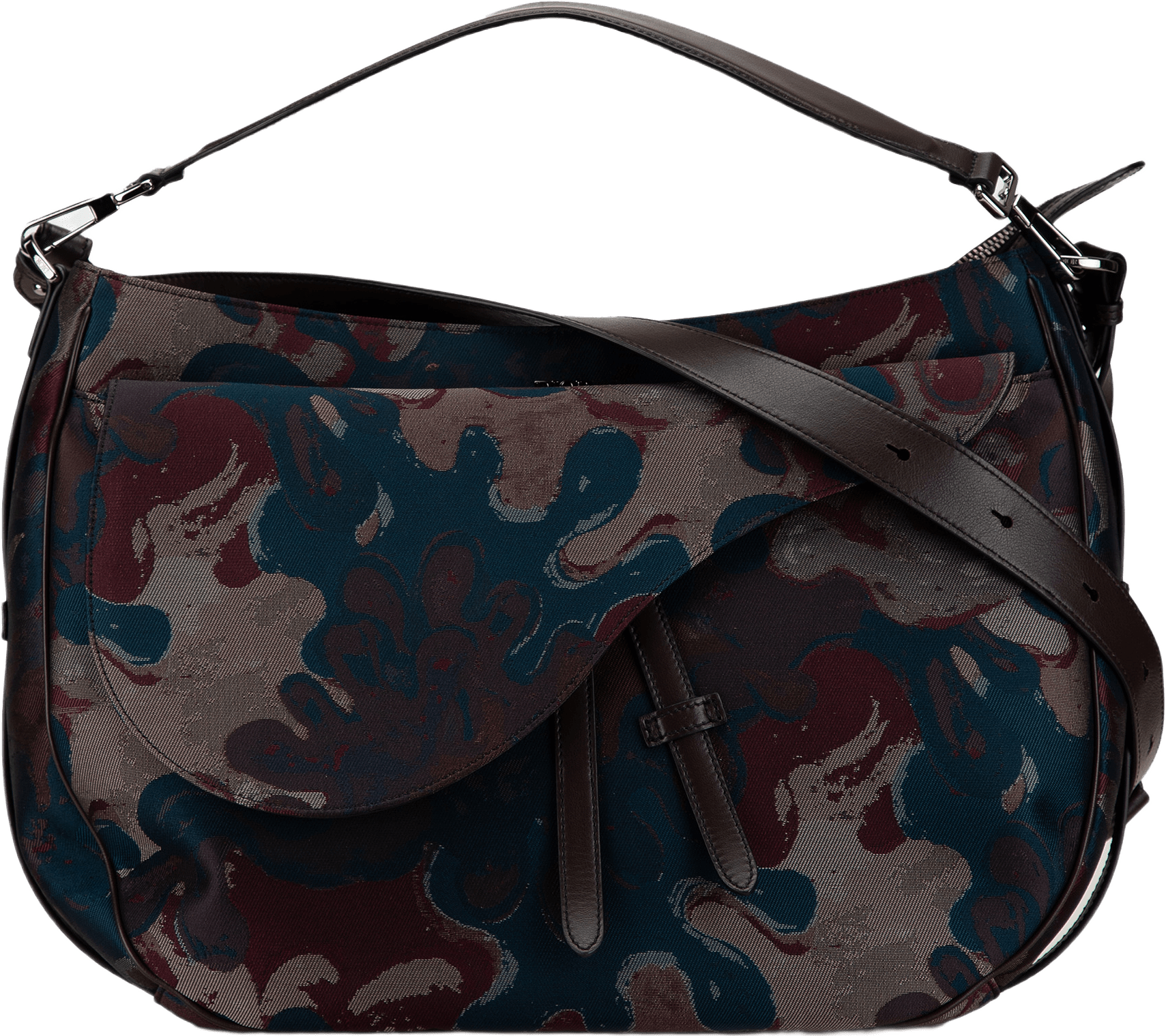 Dior Peter Doig Denim Camouflage Soft Saddle Bag, från Luxclusif, i färgen brown.