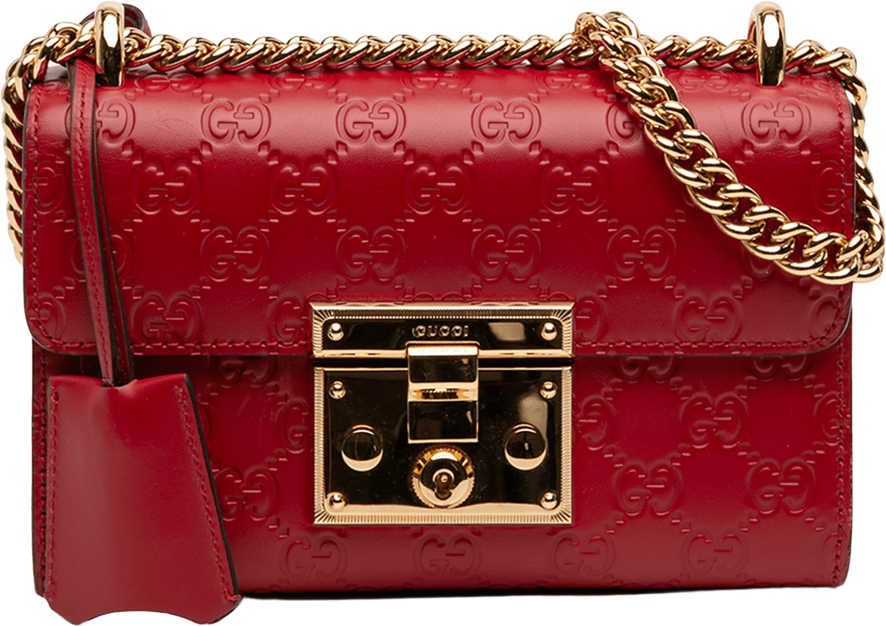 Gucci Small Guccissima Padlock Crossbody, från Luxclusif, i färgen red.