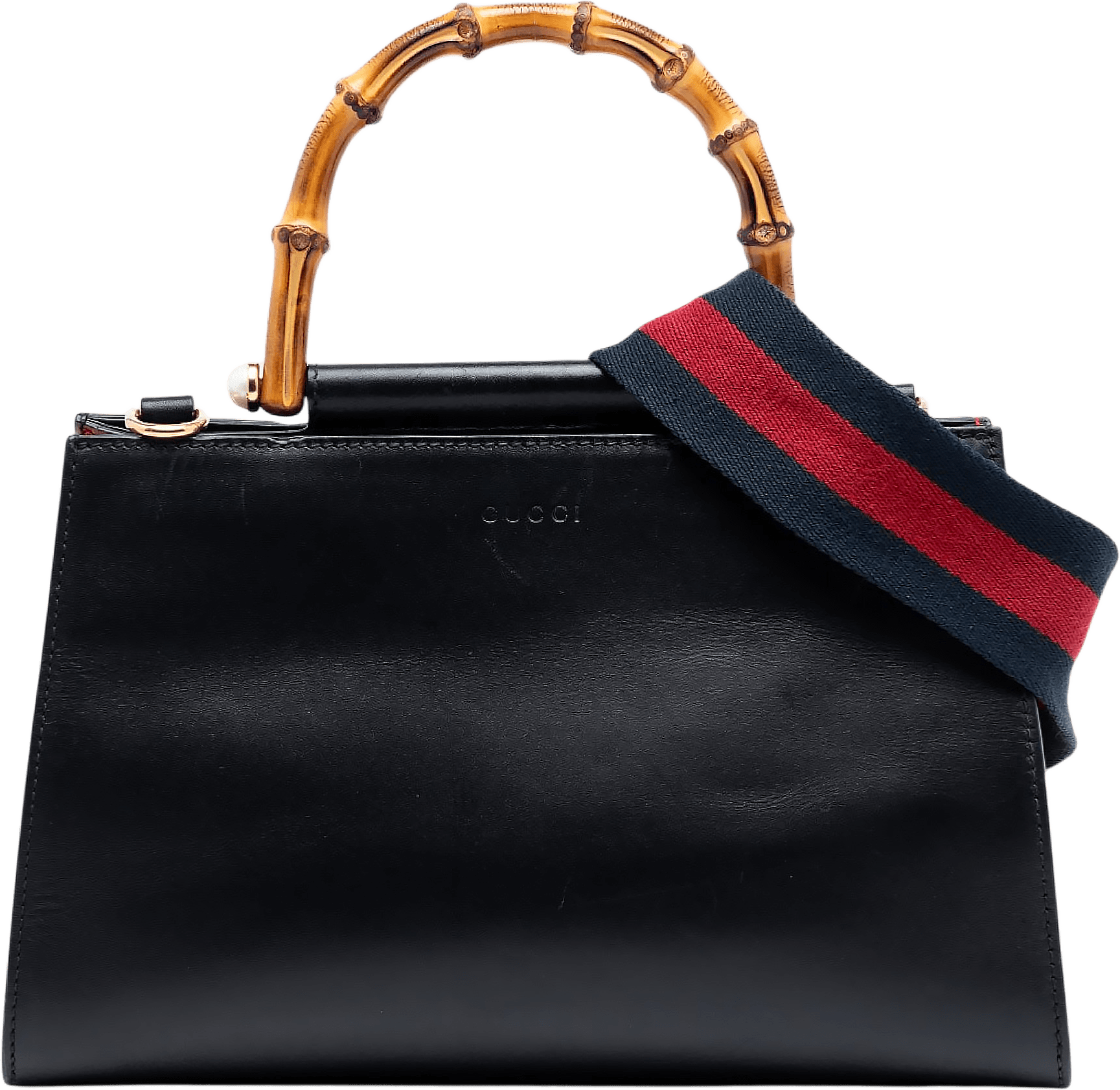 Gucci Small Leather Bamboo Nymphaea Web Satchel, från Luxclusif, i färgen black.