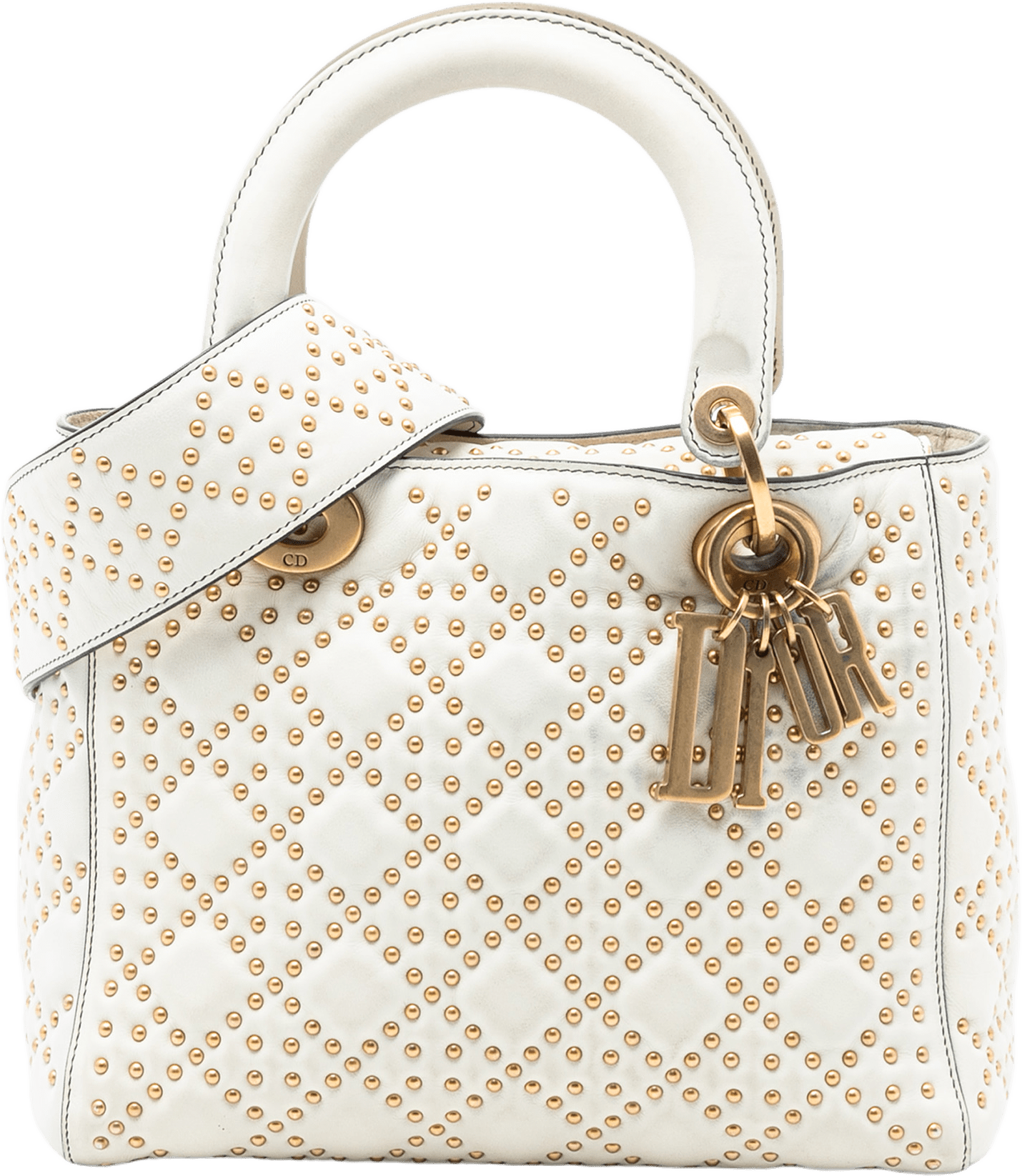 Dior Medium Lambskin Cannage Studded Supple Lady Dior, från Luxclusif, i färgen off white.