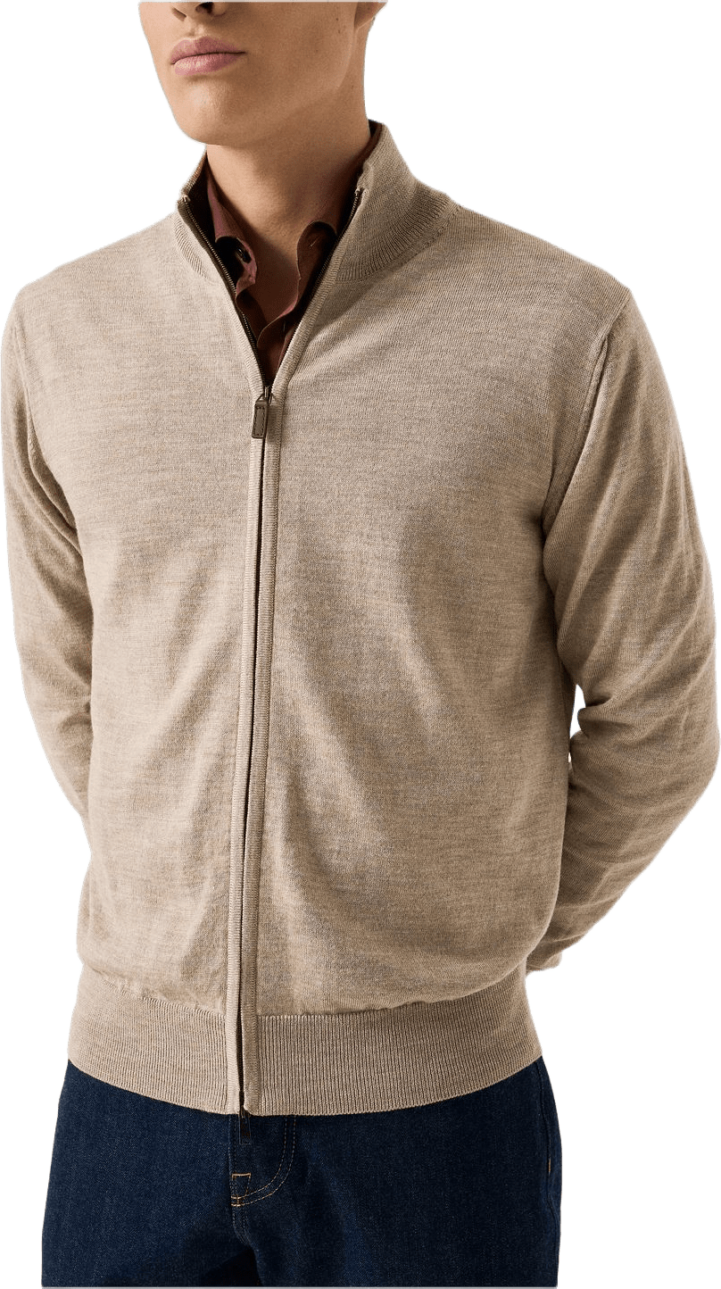 Stickad Kofta Med Hel Dragkedja, från Eton, i färgen beige.