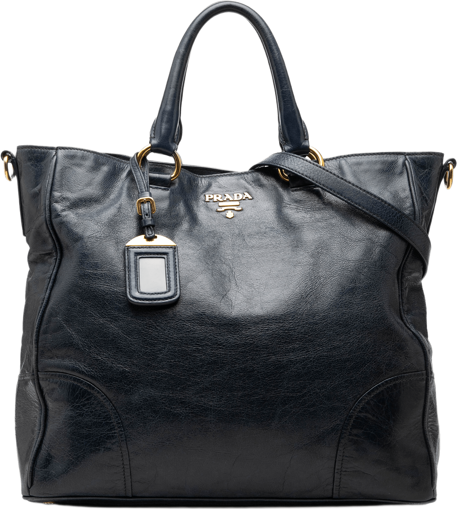 Prada Vitello Shine Open Convertible Tote, från Luxclusif, i färgen blå.