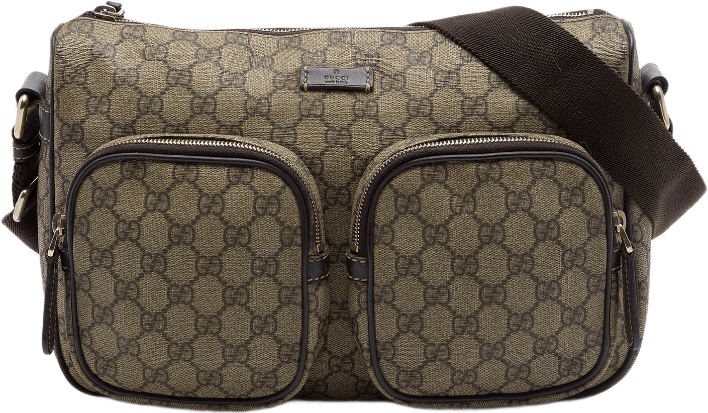 Gucci Gg Supreme Double Pocket Crossbody, från Luxclusif, i färgen beige.