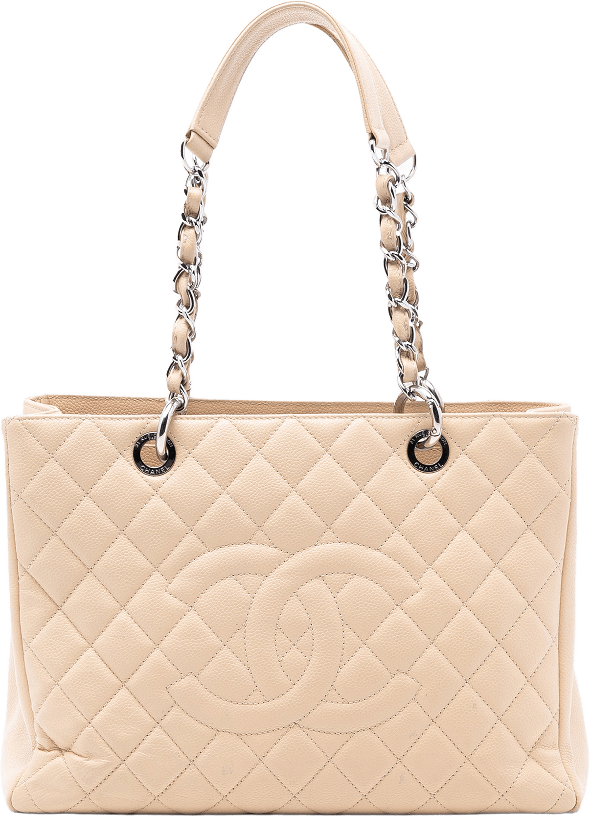 Chanel Caviar Grand Shopping Tote, från Luxclusif, i färgen light beige.