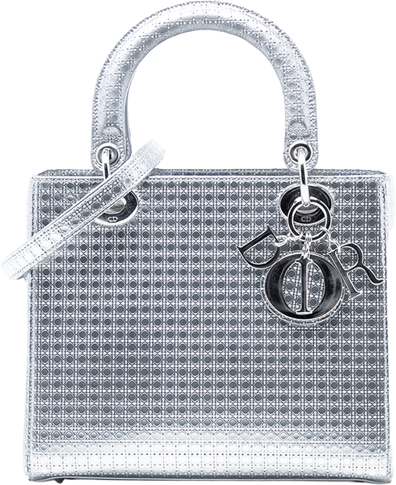 Dior Medium Metallic Patent Microcannage Lady Dior, från Luxclusif, i färgen silver.