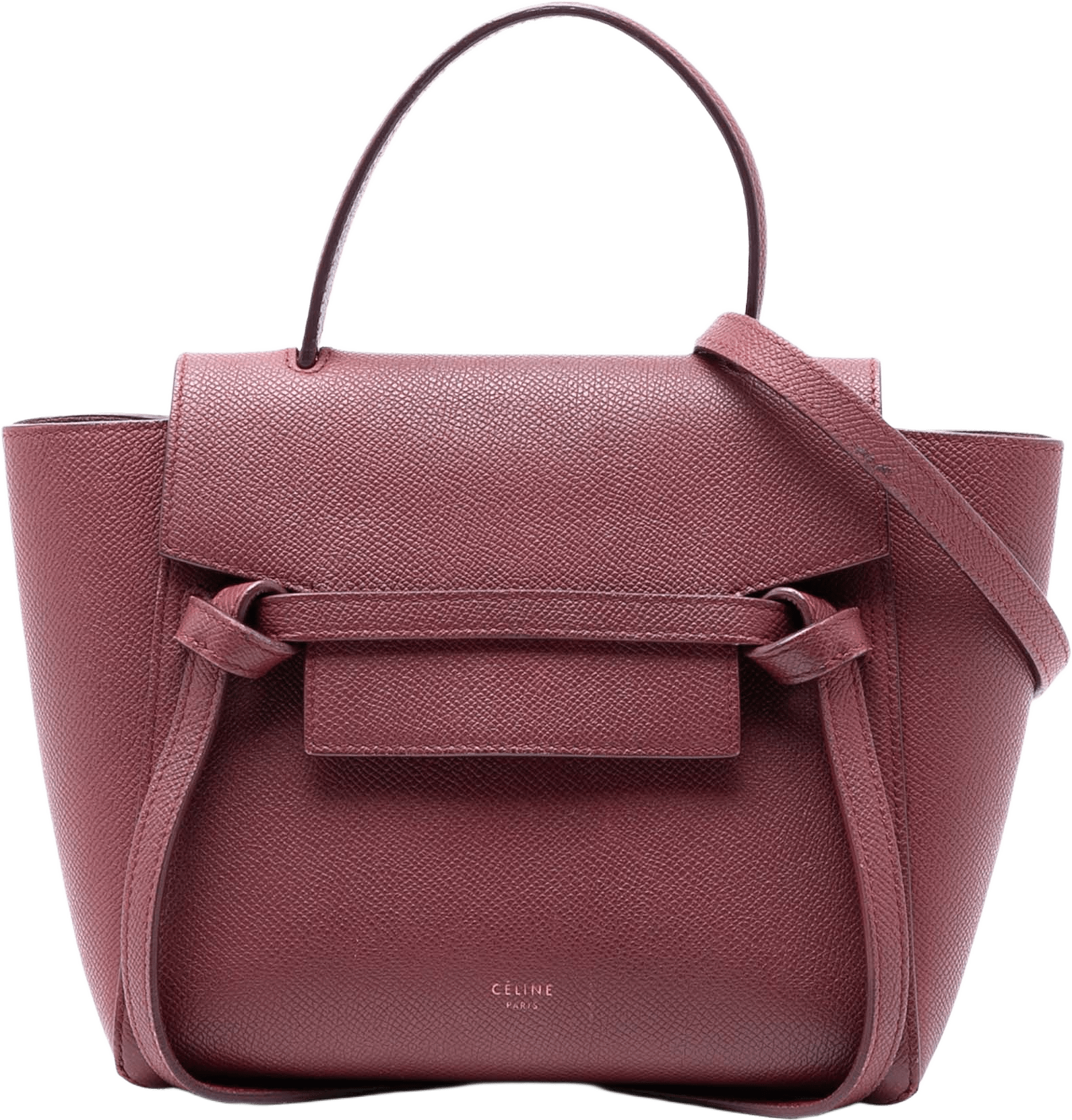 Celine Nano Grained Calfskin Belt Bag, från Luxclusif, i färgen dark red.