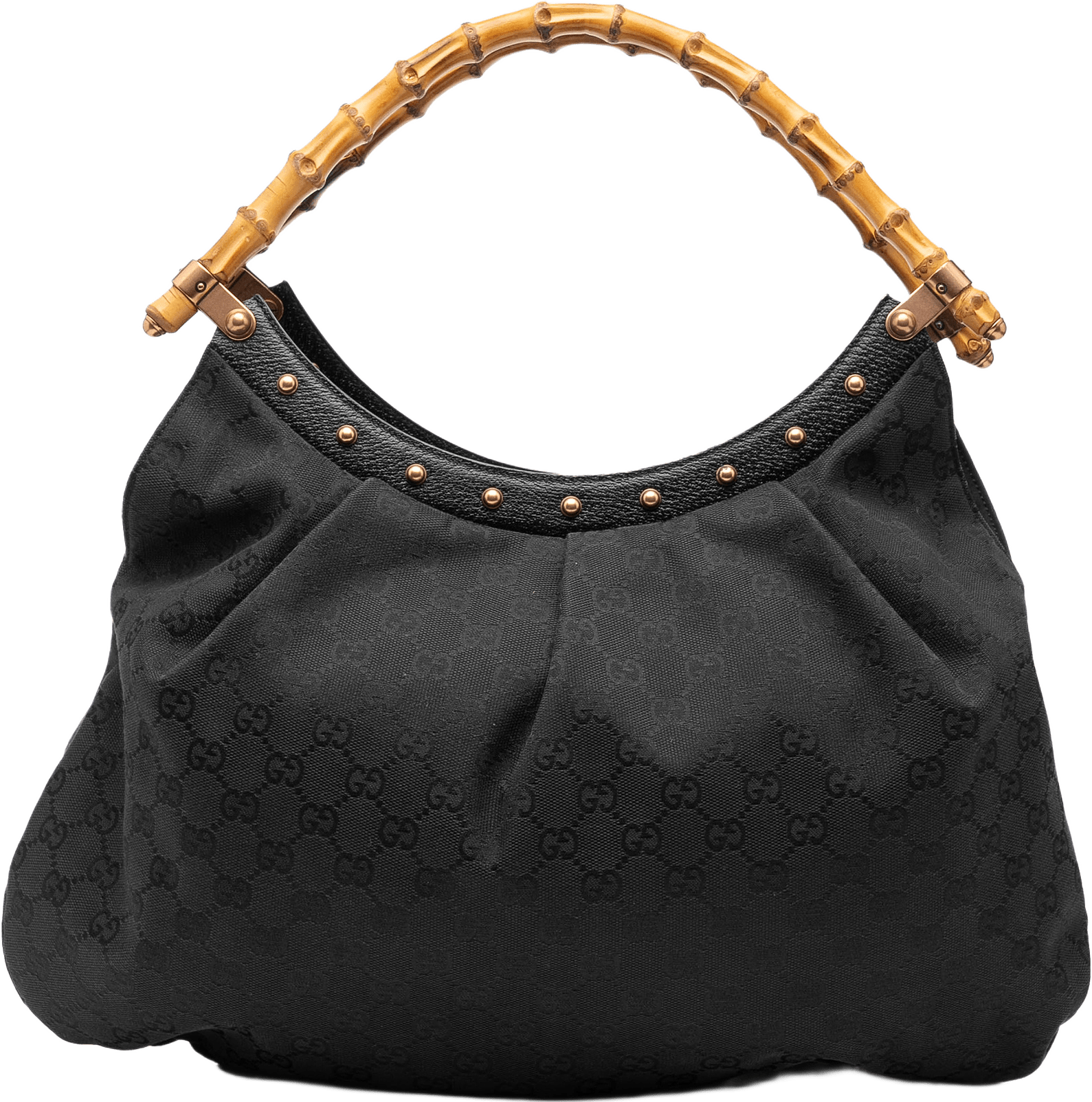 Gucci Gg Canvas Bamboo Studded Hobo, från Luxclusif, i färgen black.